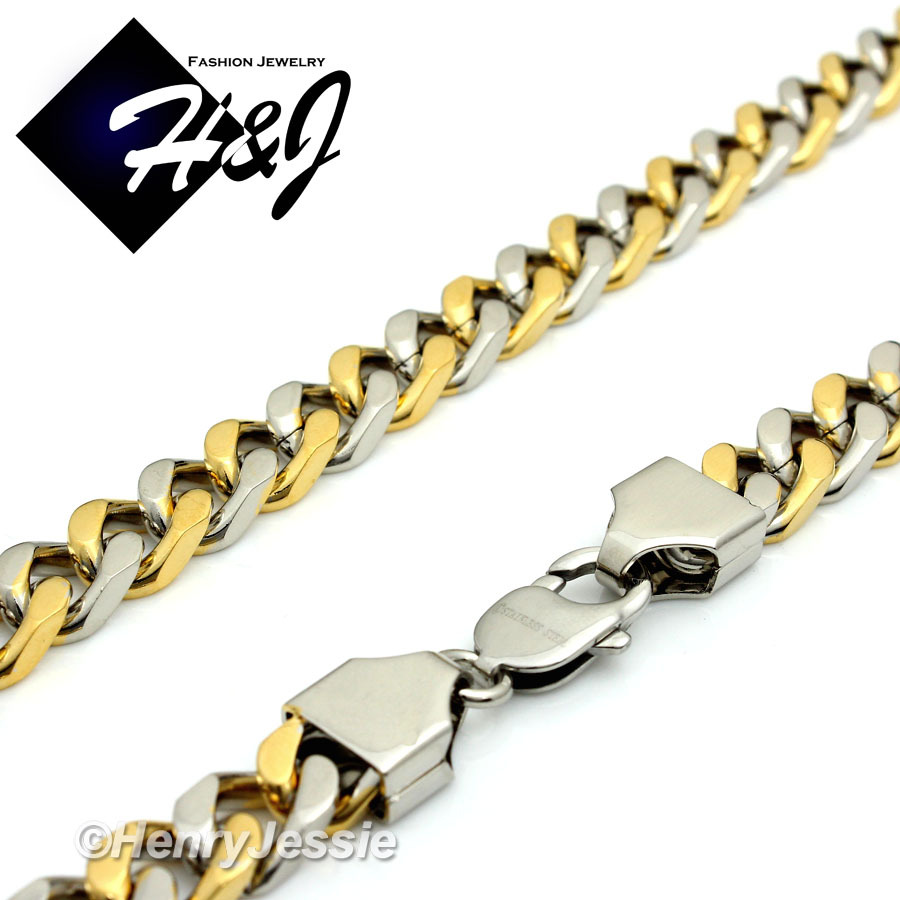 18-40″MEN Stainless Steel 9mm Silver/Gold Plated Cuban Curb Link Chain Necklace