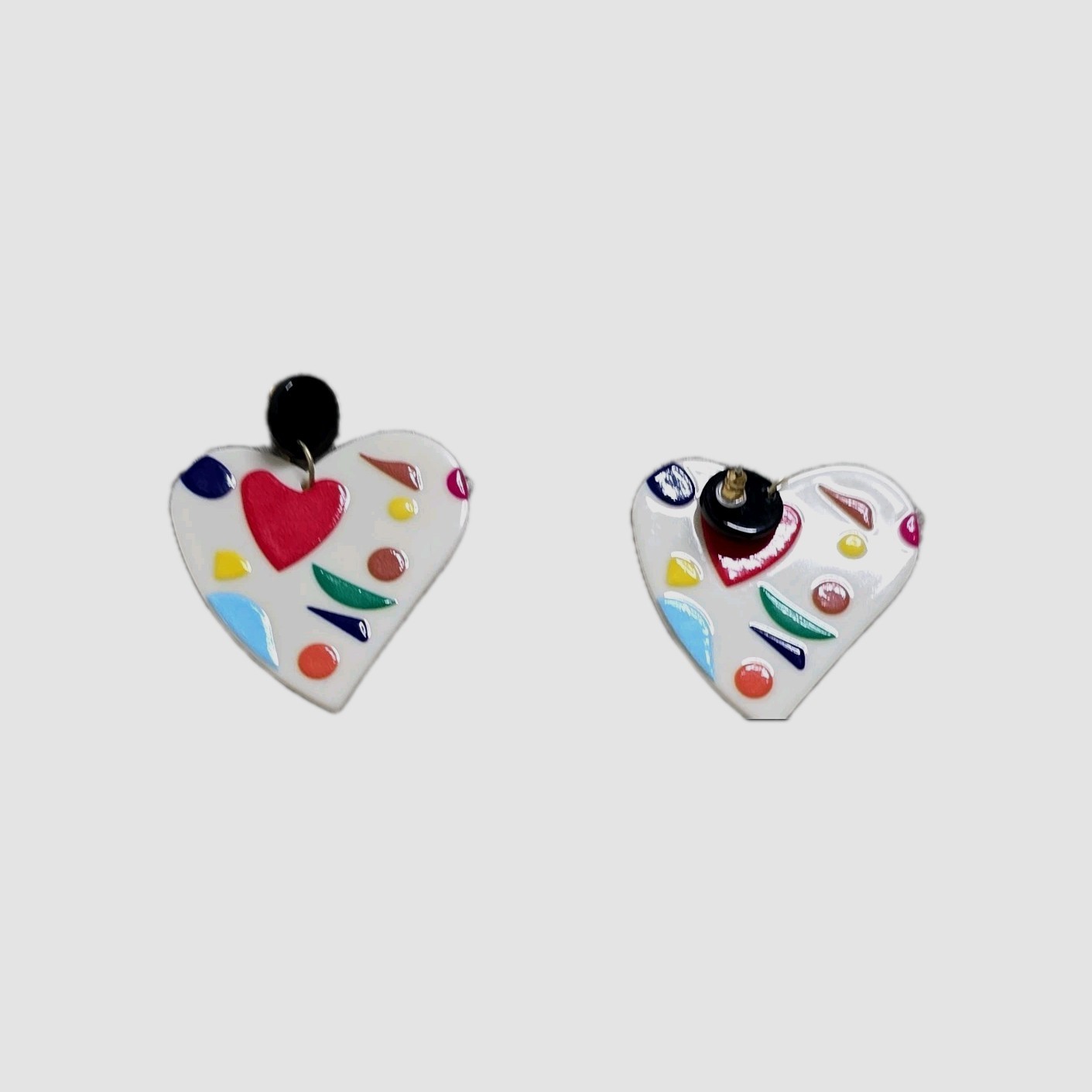 Heart Dangly Stud Earrings Handmade Jewelry Colorful Acrylic Art Lightweight