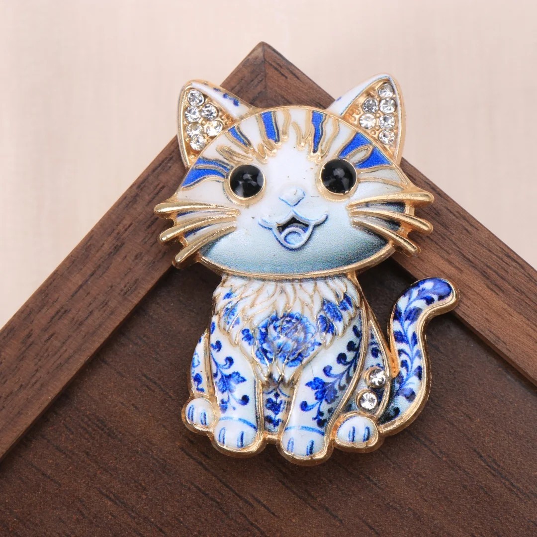 Enamel Animal Brooch Butterfly Cat Hummingbird Frog Crab Fox Crystal Lapel Pin