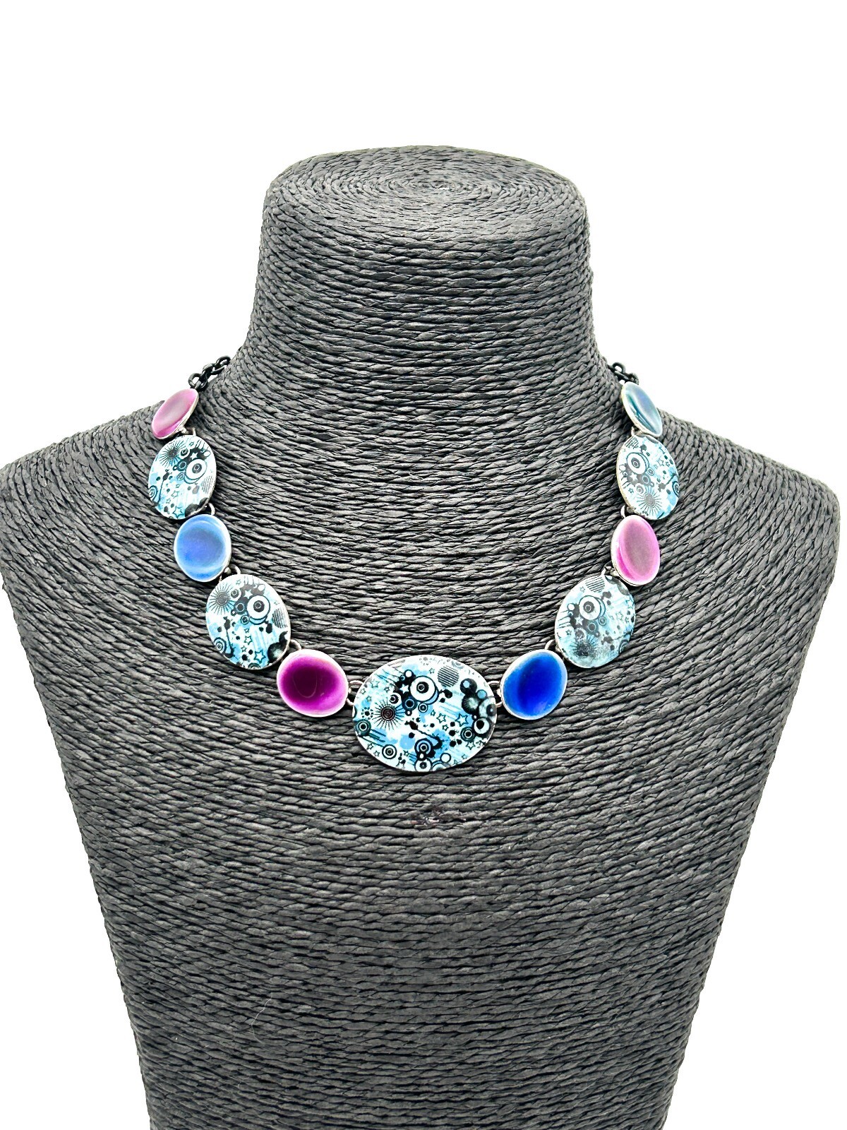 Ikita Statement Necklace Blue Purple Enamel Disc Necklace Articulated Adjustable