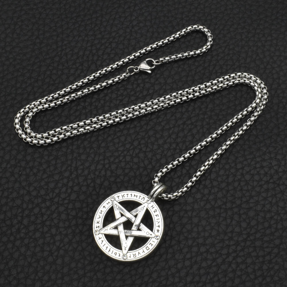 Pagan Wiccan Pentacle Pentagram Star Pendant Necklace 24″ Stainless Steel Chain