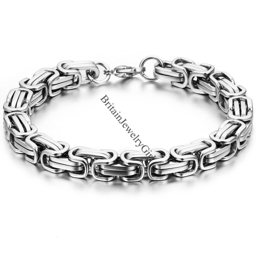 8mm Men’s Stainless Steel Byzantine Box Link Chain Bracelet Wristband Heavy