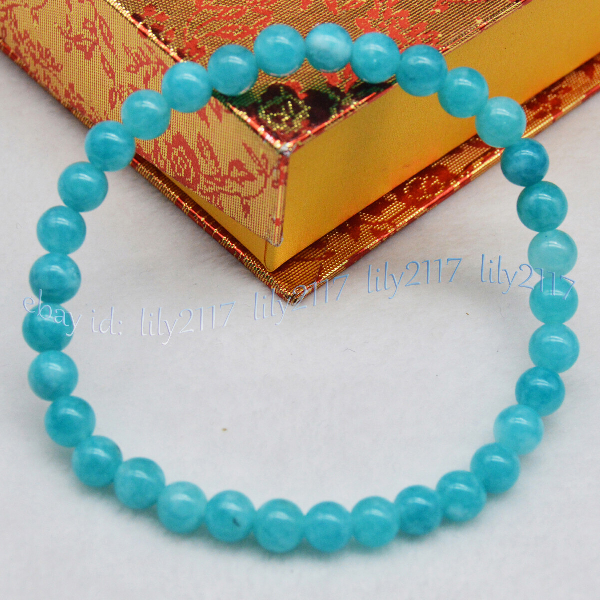 6/8/10/12mm Natural Blue Aquamarine Gemstone Round Beads Elastic Bracelets 7.5”