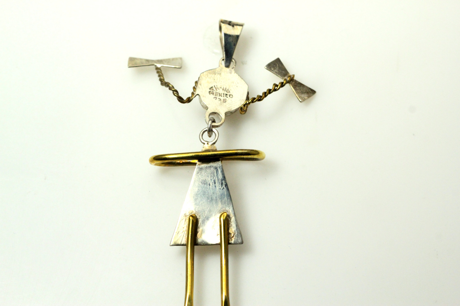 Vintage 925 Sterling Silver & Brass Large Girl Pendant 10.2 Grams (PEN5634)