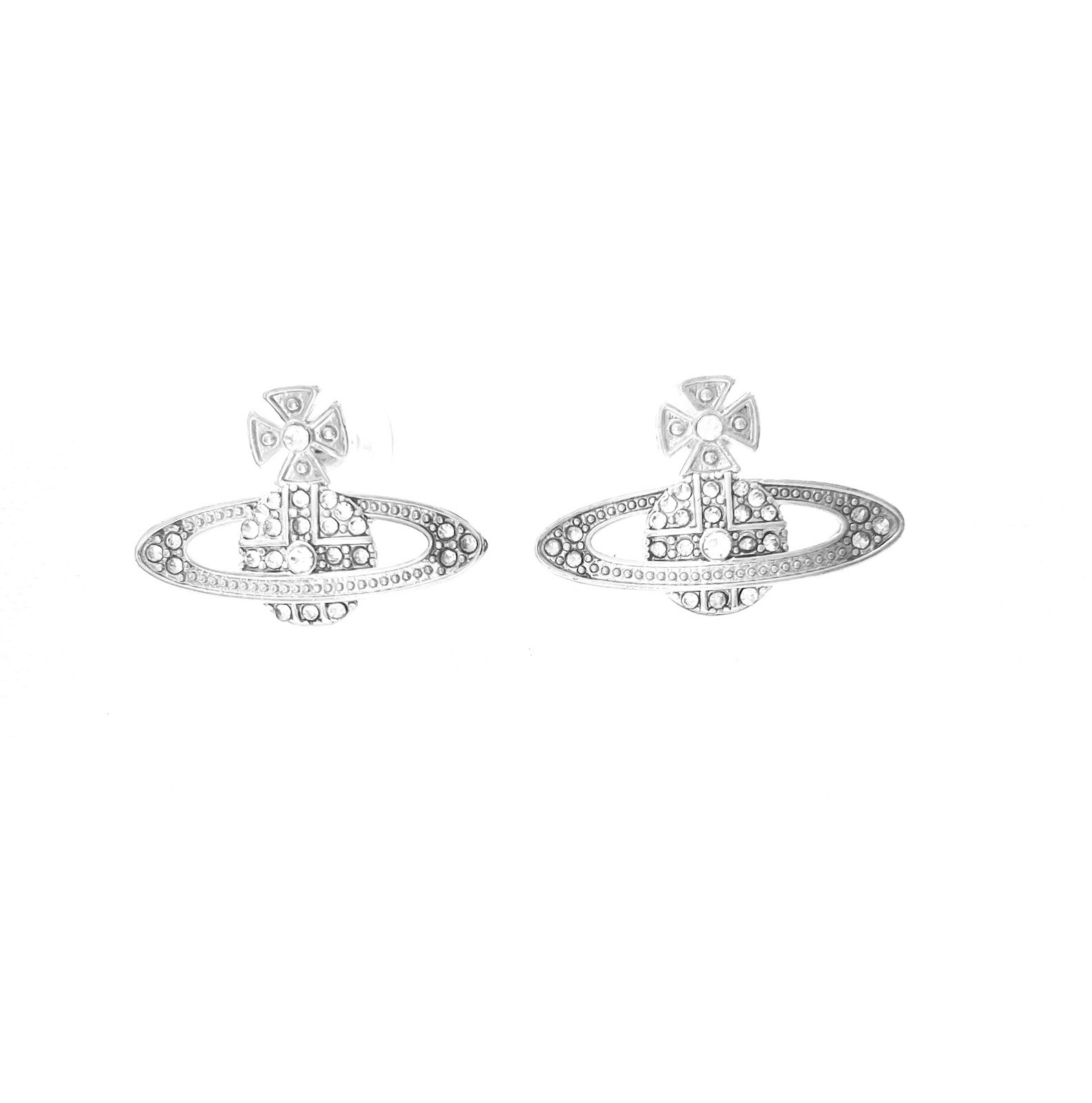 Silver Orb Stud Rhinestone Earrings Bling Shiny