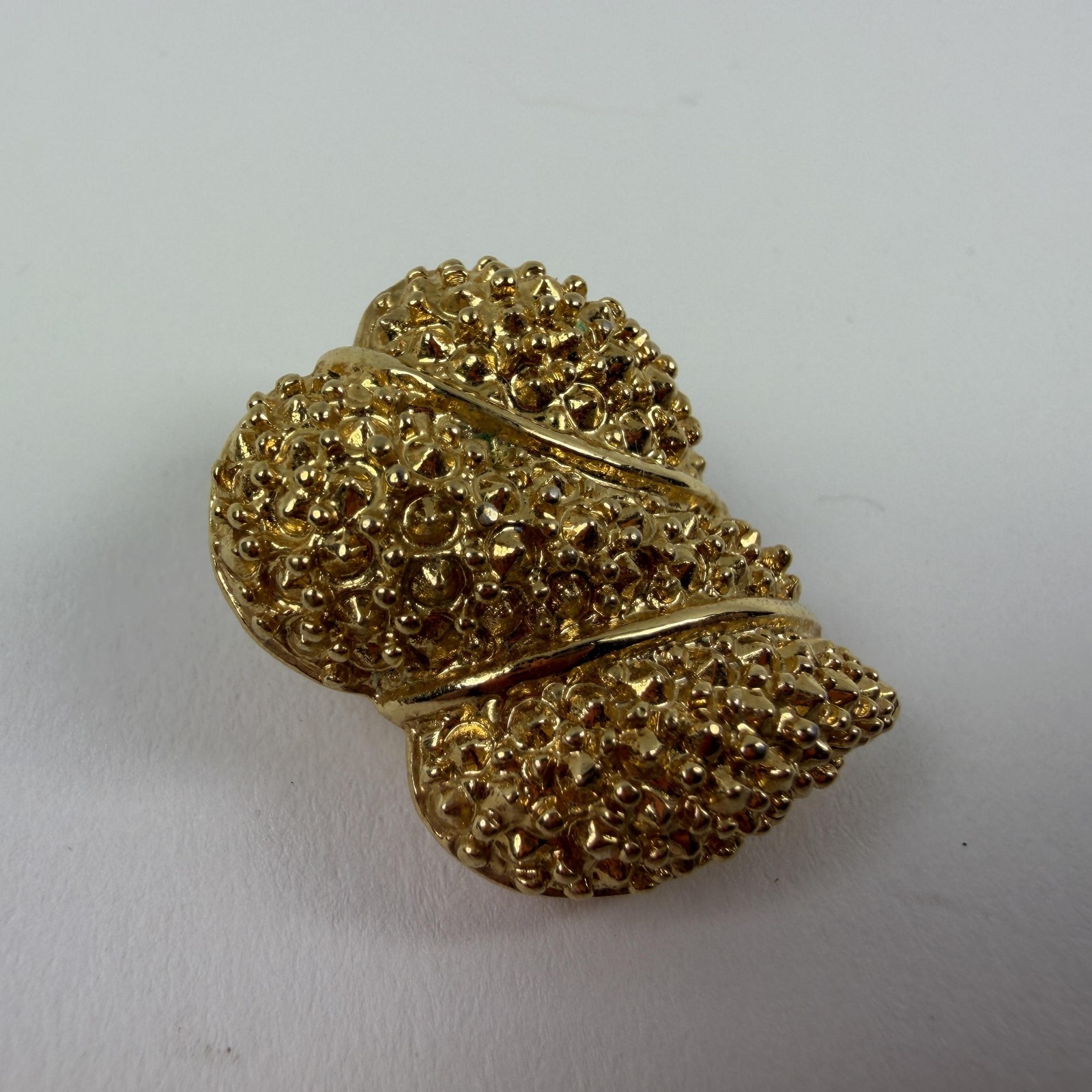 St John Earrings Gold Tone Textured Leaf Heart Clip On Designer Jewelry Women