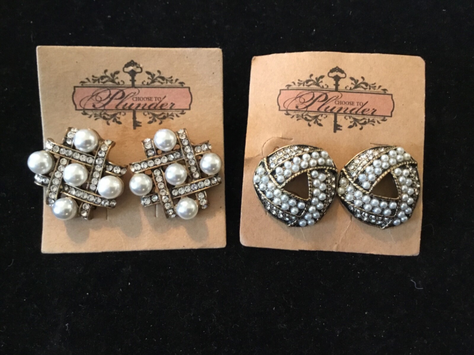New PLUNDER Design Faux Pearl Earrings-Lot Of 2-Gold Tone-Pierced