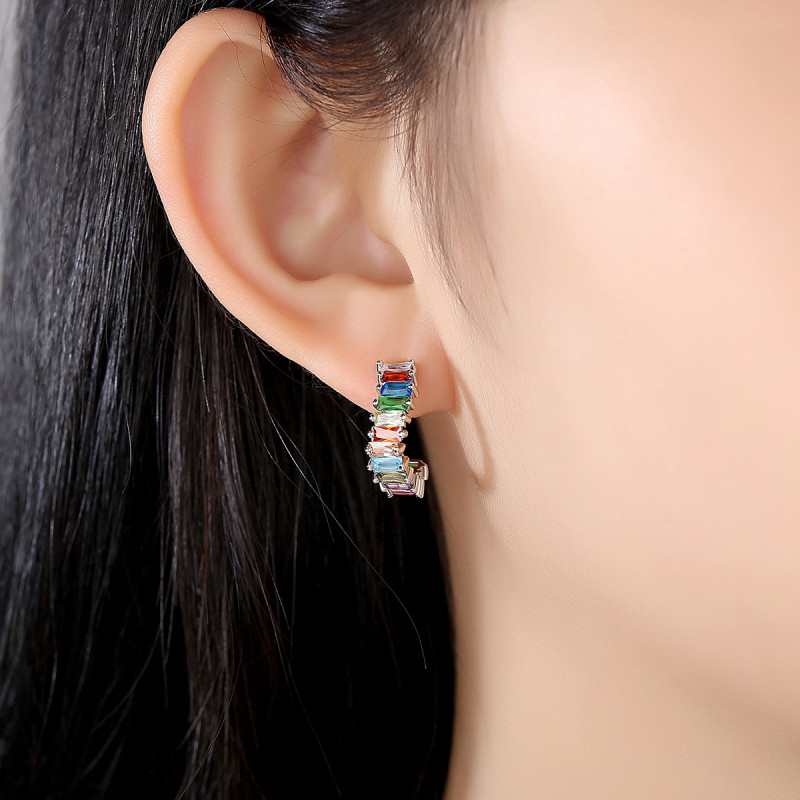 Brass Colored Zircon Earrings Simple And Fashionable Women’s Gold Plated Jewelry