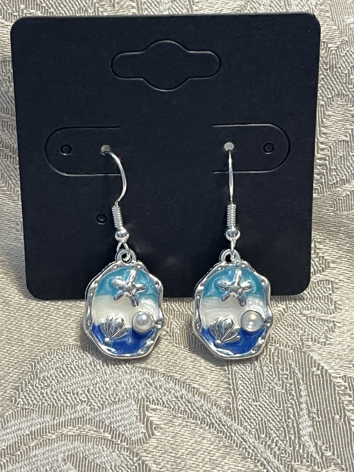 Vintage Beach Summer Sea Life Silver Enamel Dangle Bohemian Fashion Earrings