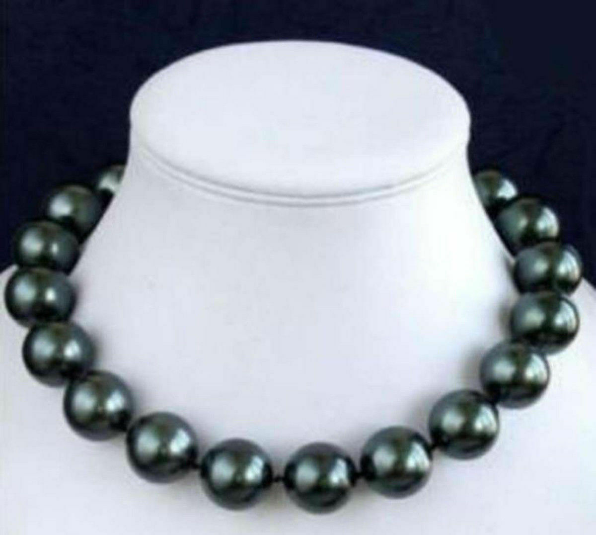 10mm 12mm 14mm 16mm 18mm 20mm Black South Sea Round Shell Pearl Necklaces 18”