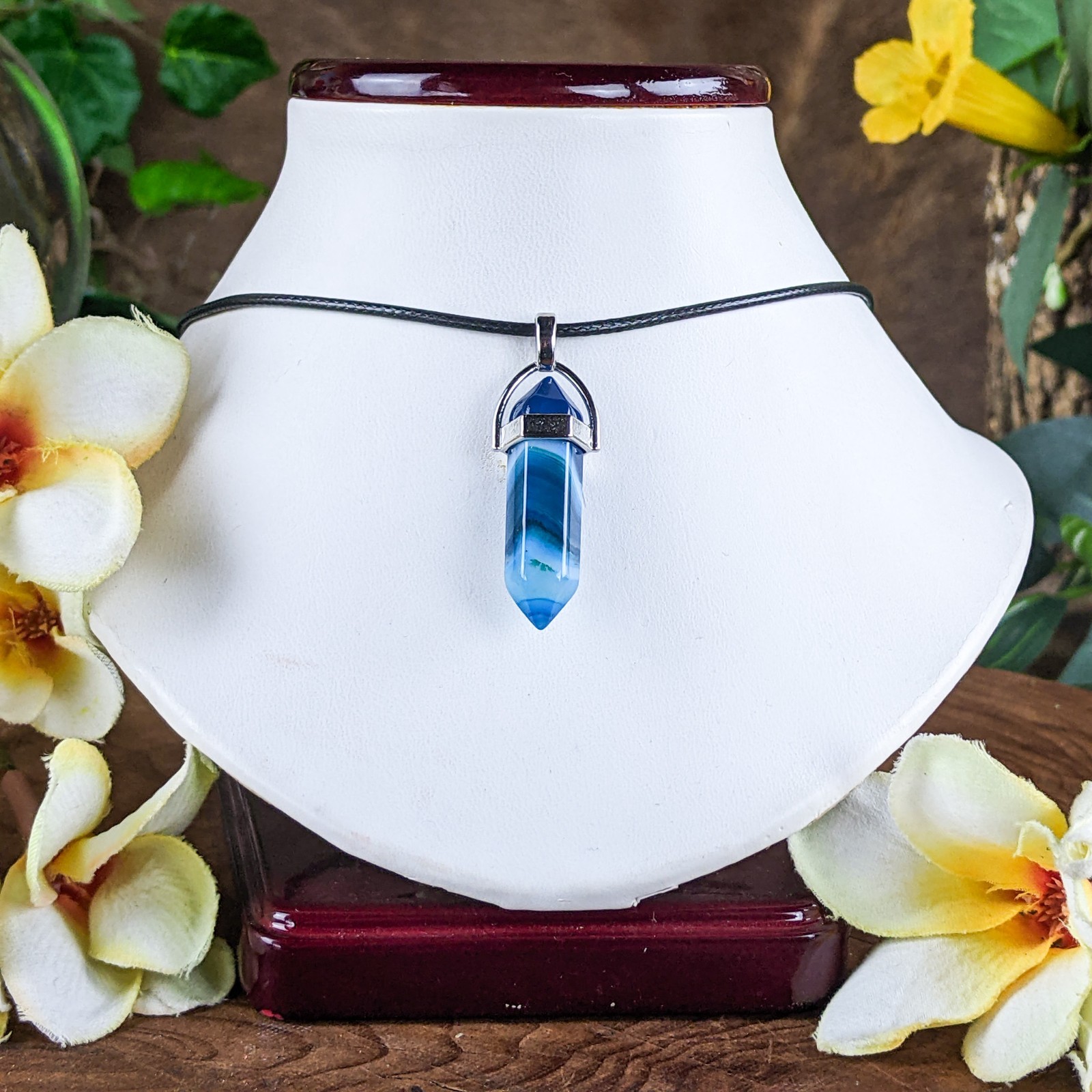 Blue Agate stone Hexagon Point Pendant Chakra Reiki Healing Amulet necklace