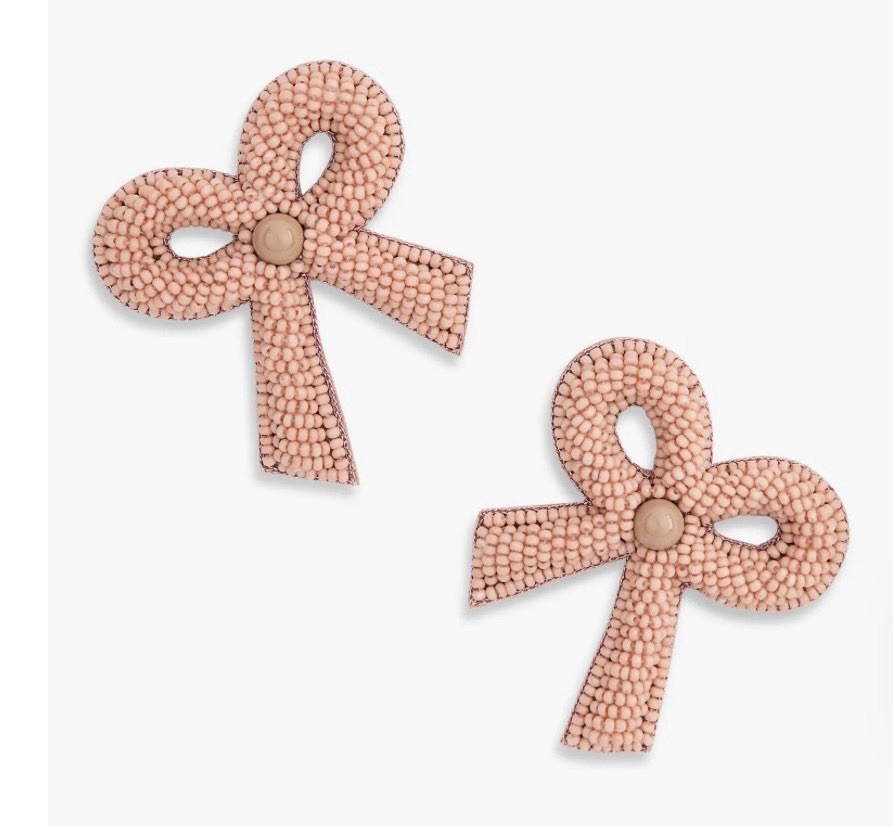Deepa Gurnani Kane Beaded Bow Stud Earrings Lightweight Pink NWT