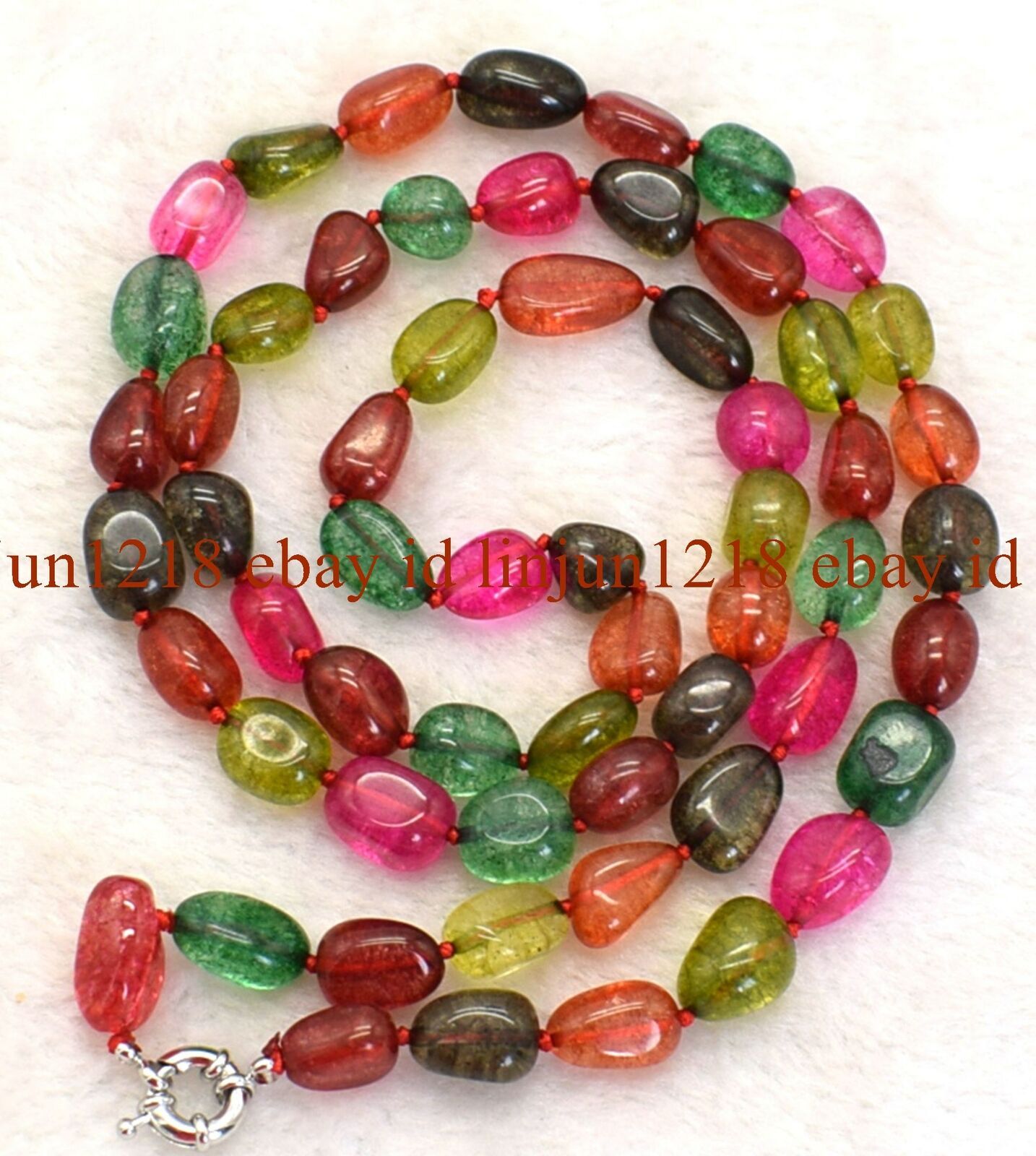 Genuine 10x14mm Colorful Tourmaline Gemstone Beads Necklace 14-50 in