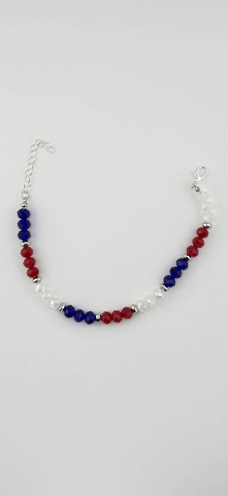 Red White & Blue Glass Beaded Bracelet 8in Adjustable Lobster 4th of July gift
