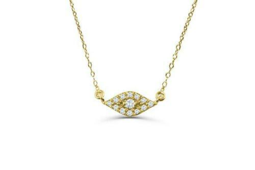 0.25Ct Simulated Diamond Evil Eye Charm Pendant Necklace 14K Yellow Gold Plated