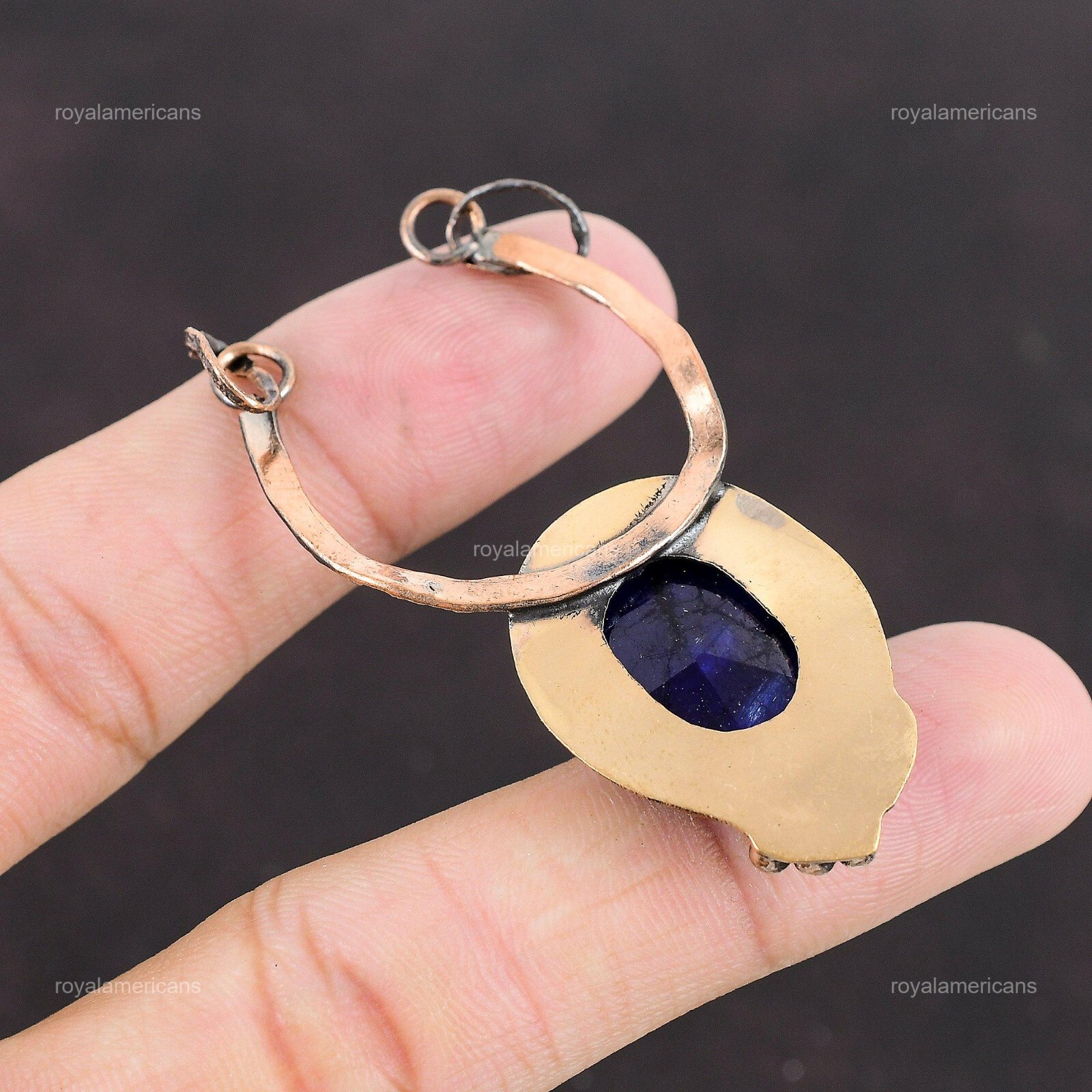 Blue Saphire Stone Copper Mother’s Day Bezel Confirmation/Communion Pendant