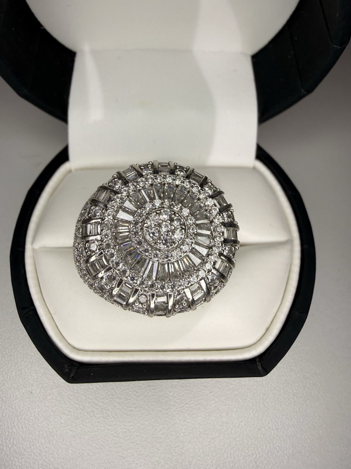 925 Sterling Silver CZ Cluster Cocktail Ring Signed JTS Size 10