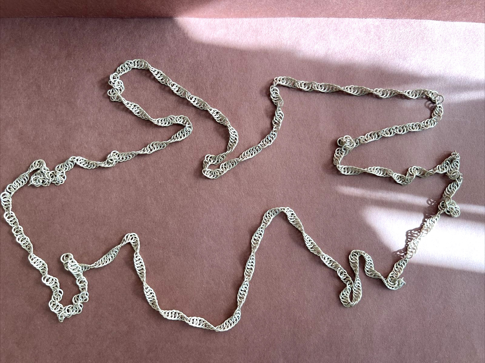 Silver Tone with Unique Twisted Circles Links Flapper Necklace 60″