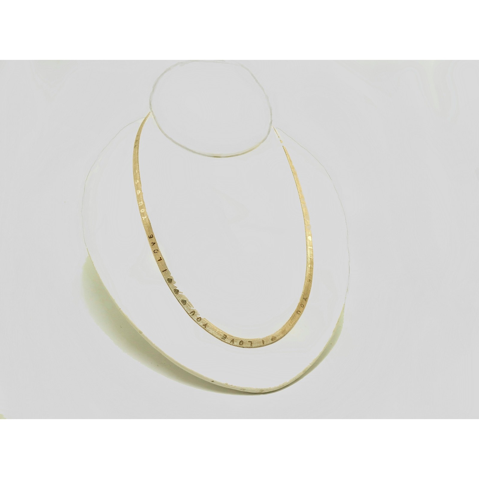 Engraved “I Love You” text Herringbone chain 20 inch 18K Gold Filled Necklace