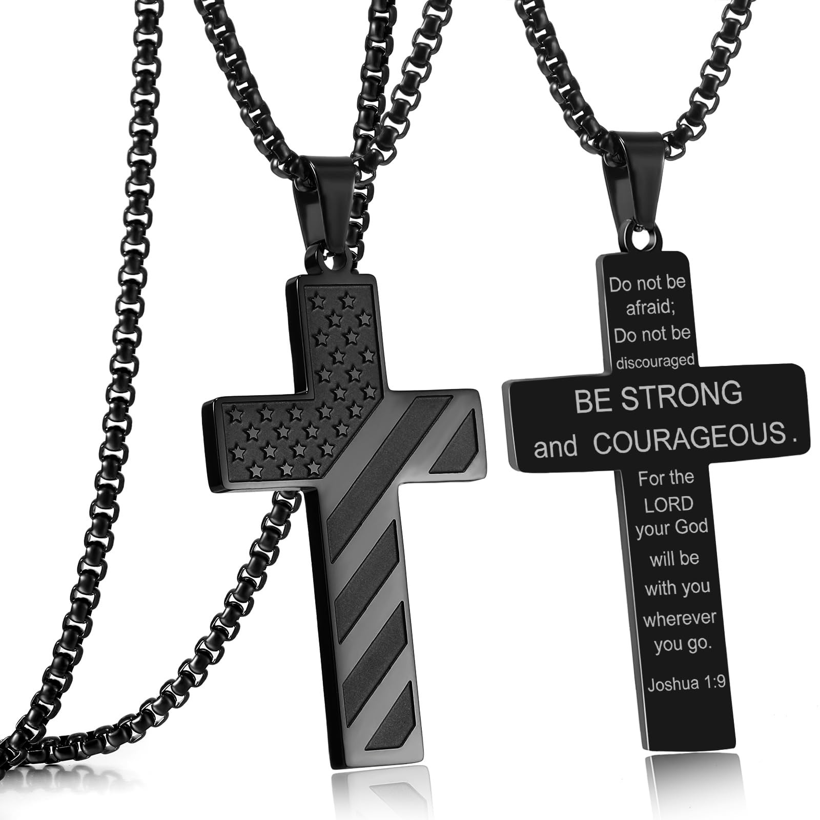 American Flag Cross Necklace for Men Bible Verse Christian Religious New