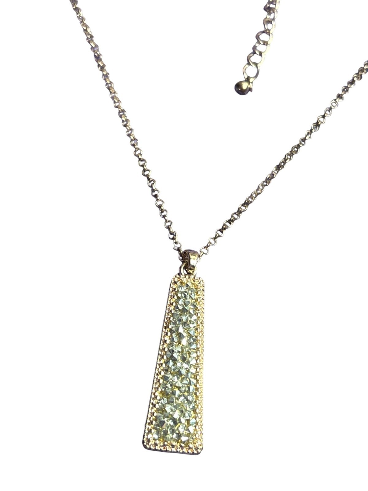 Silvertone Rhinestone Pave Pendant Necklace Goldtone 16 – 19 inches Long