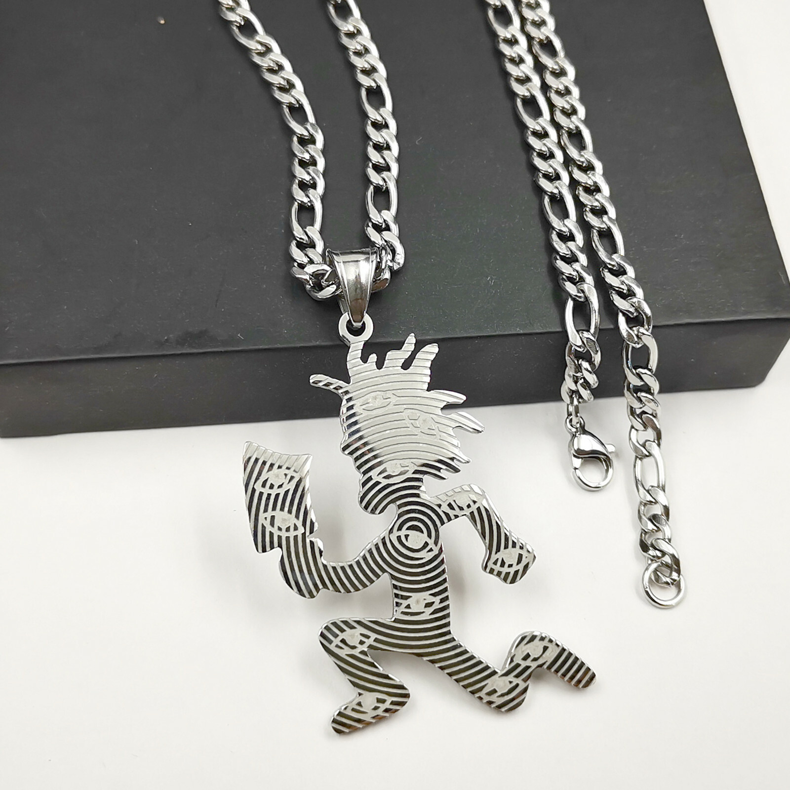 ICP Silver Large Etched Out Hatchet Man Charm Juggalo/Juggalette Necklace 24”