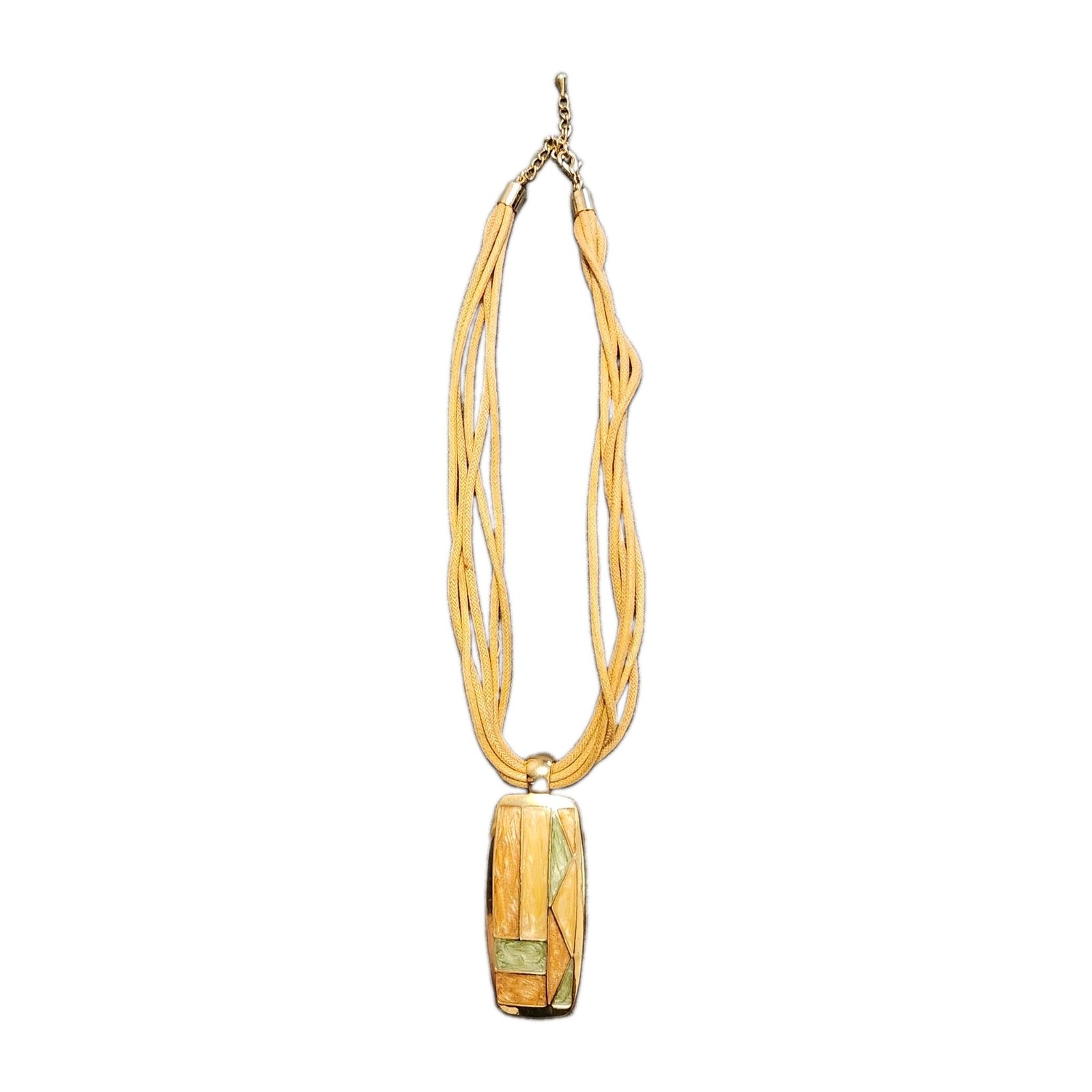Chunky Resin Pendant Necklace Nude Tan Cord Statement Boho Contemporary
