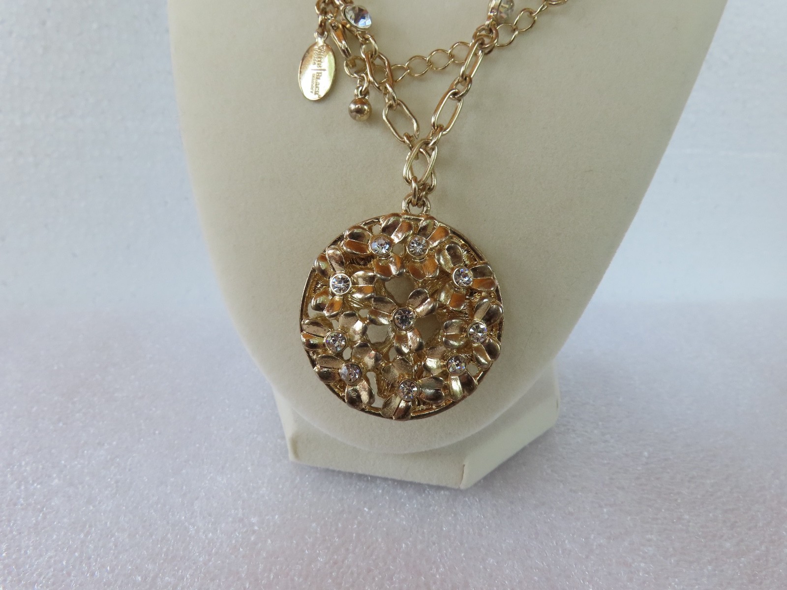 White House Black Market Silver And Gold Tone Rhinestone Pendant Necklace