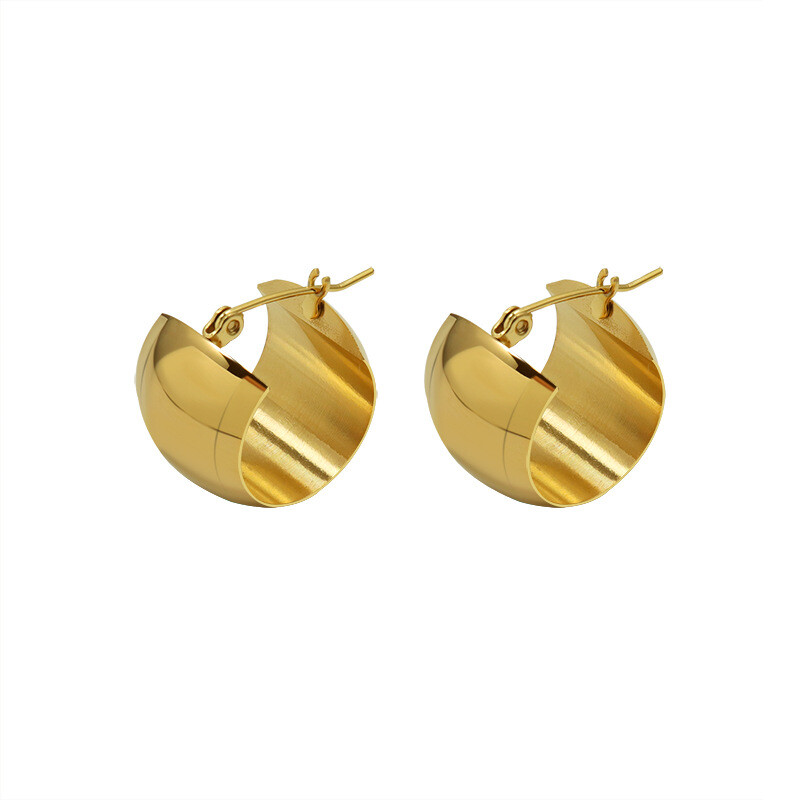 Woman 18K Gold Plated Stainless Steel Glossy Ball Round Earring Clip Huggie
