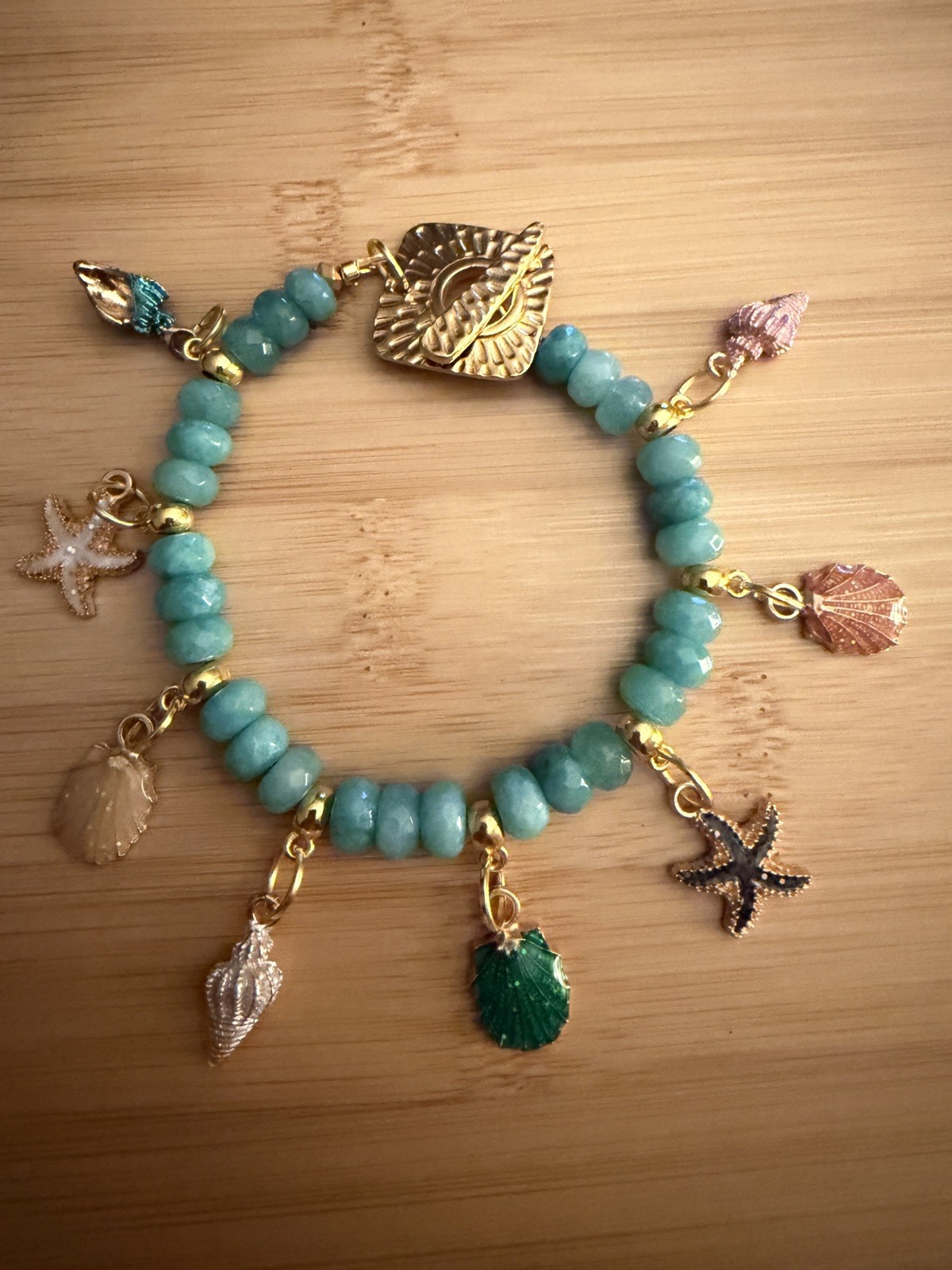 Beach Themed Aqua Blue Dyed Jade Gemstone Bracelet