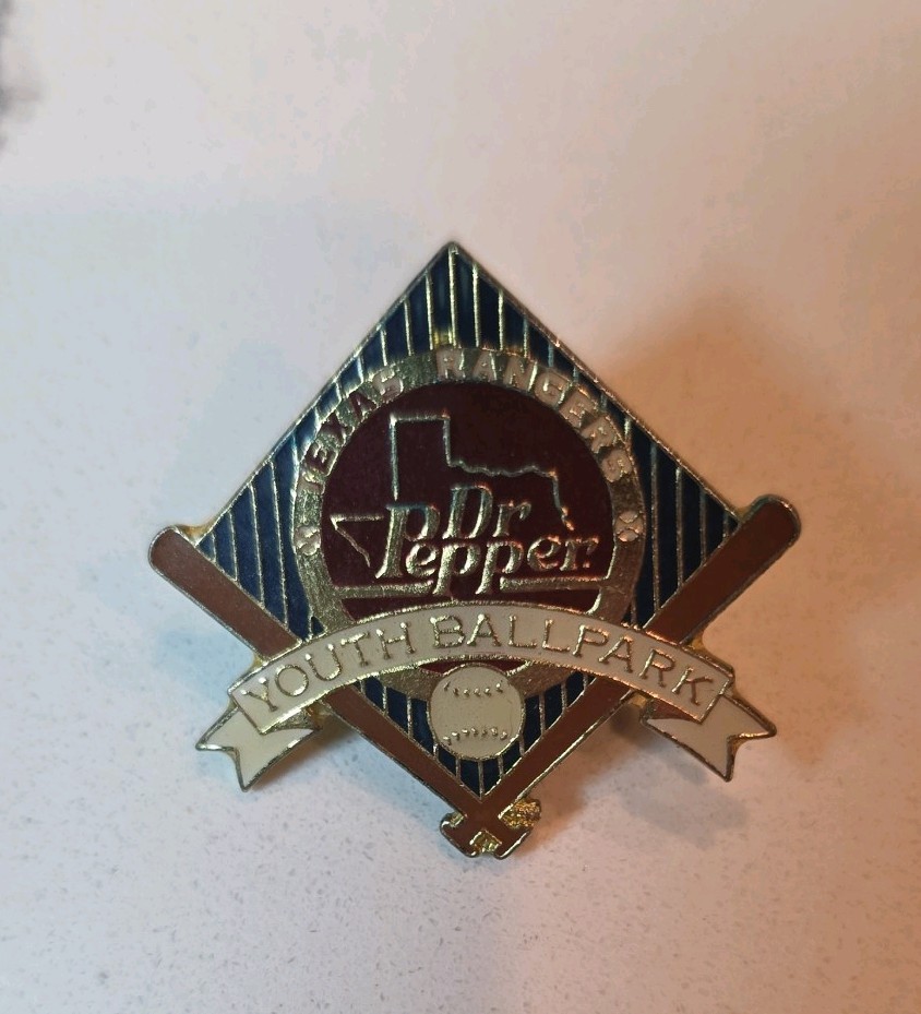 Blue Brown & Cream Enamel & Goldtone Dr. Pepper Youth Baseball Ballpark Hat Pin