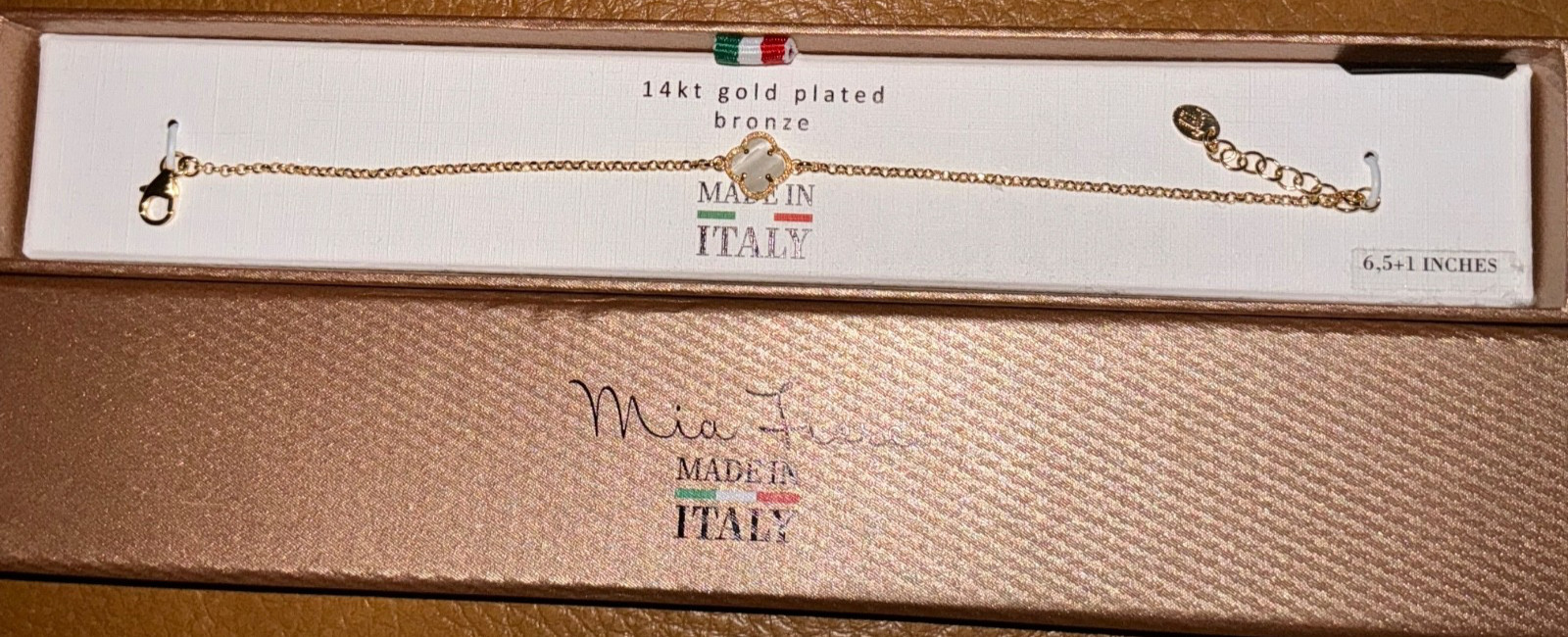 Mia Fiore made in Italy Diadema 14kt Gold plated bronze bracelet Sz 6.5”+1”NIB