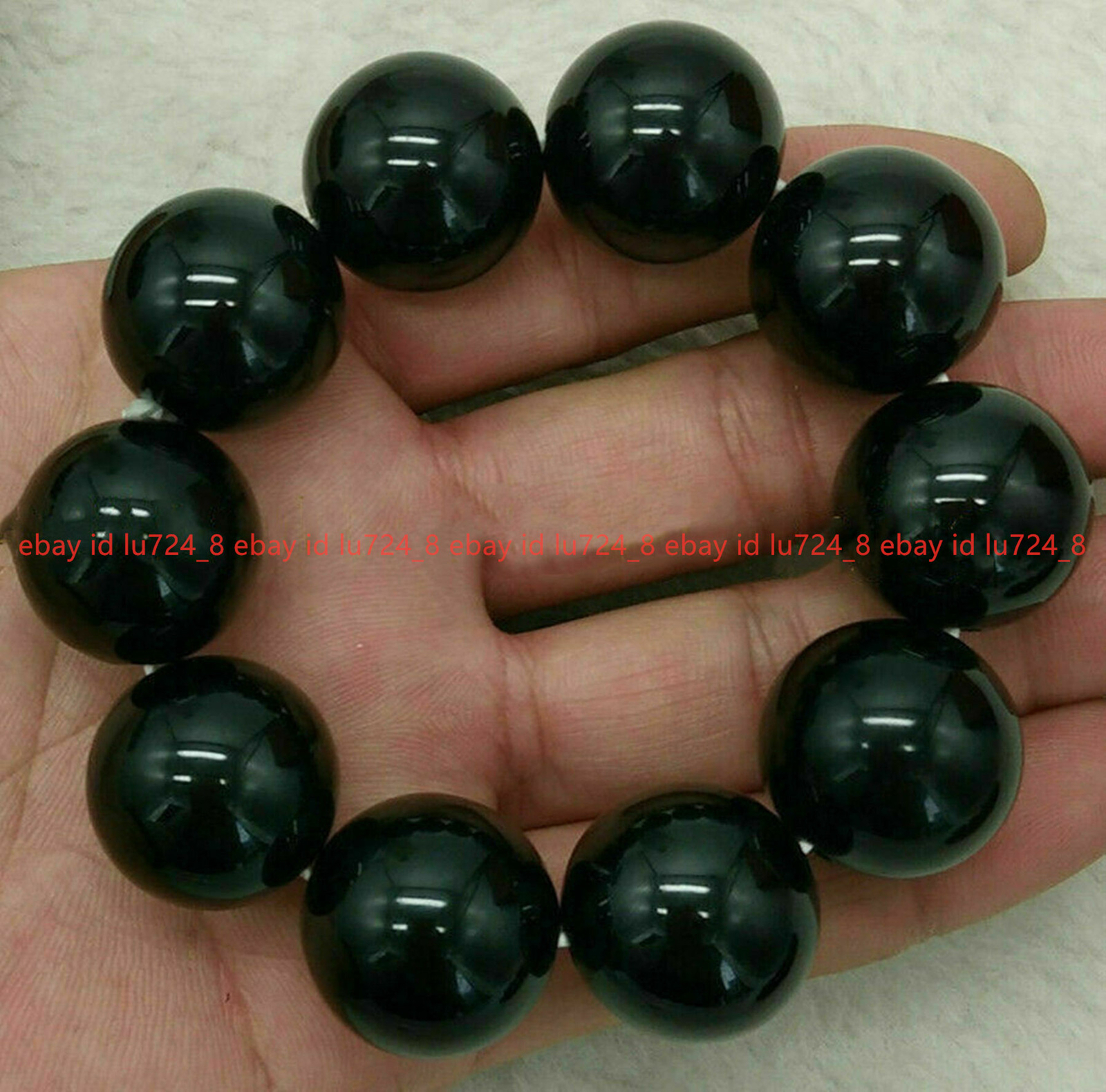 Huge 16/18/20mm Natural Black Agate Onyx Gems Round Beads Elastic Bracelets 7.5″