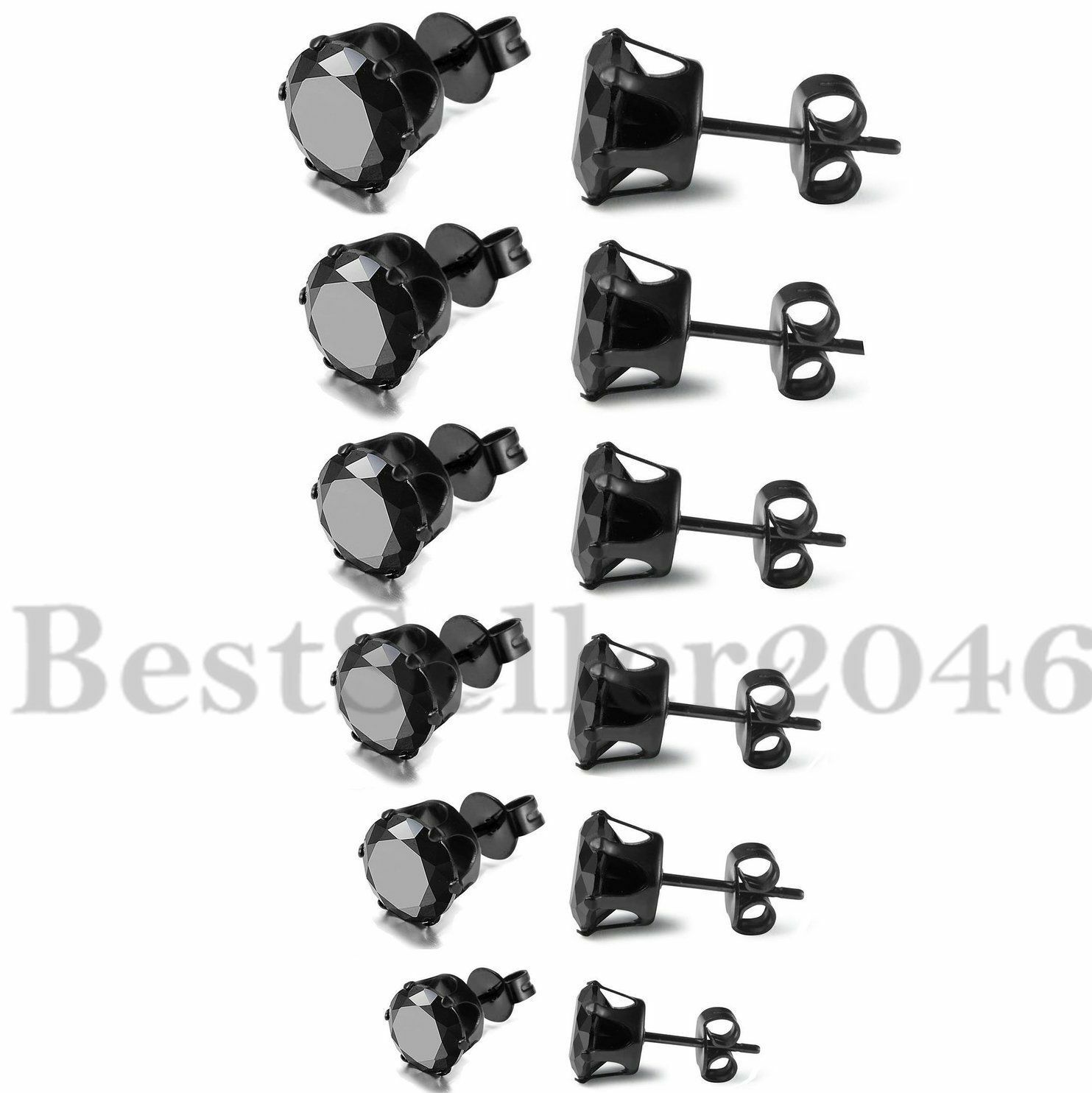 4-6 Pairs Cubic Zircon CZ Ear Stud Earrings Stainless Steel Screw Back Men Women