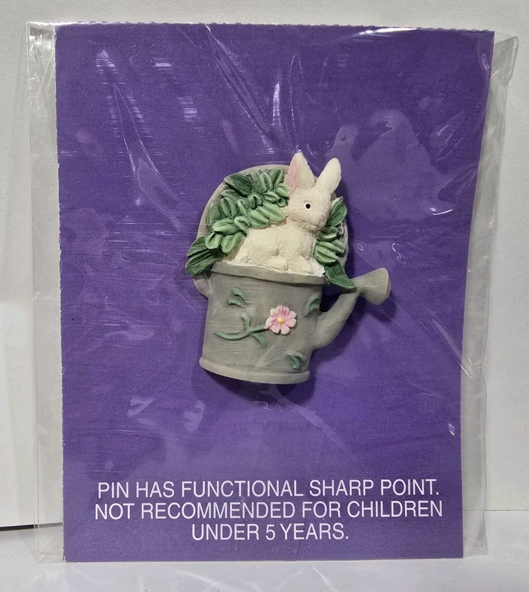 New American Greetings Promo Easter Bunny in water can Pinback brooch Composite