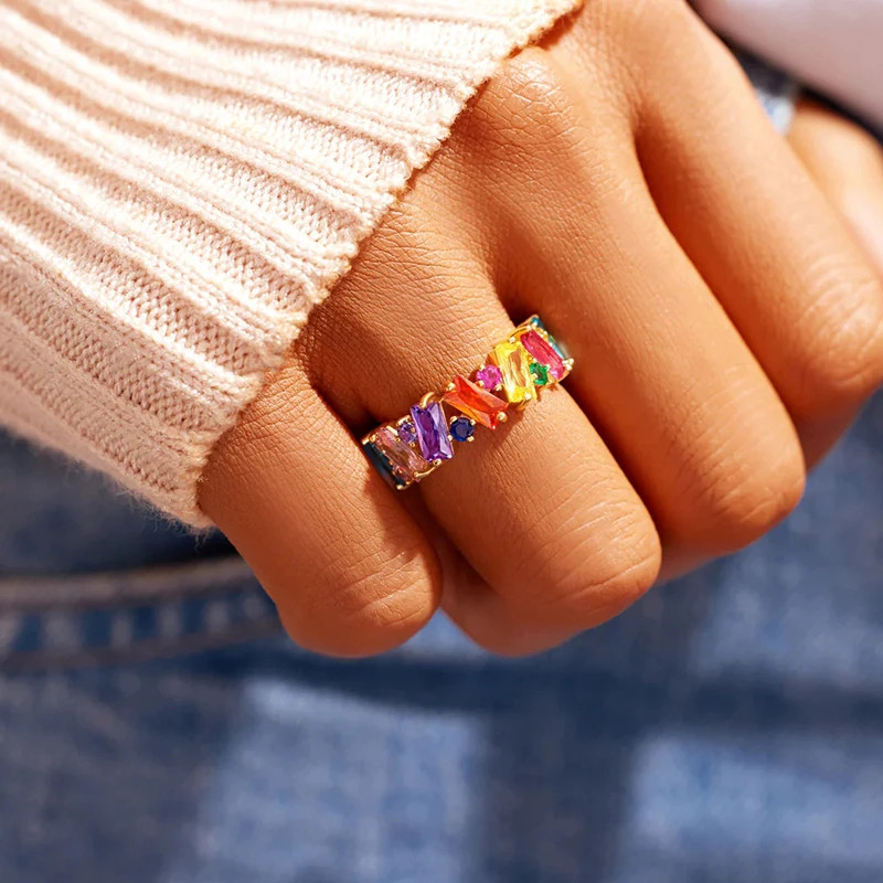 Wedding Band Ring Irregular Geometric Simulated Zirconia Prong Setting Jewelry