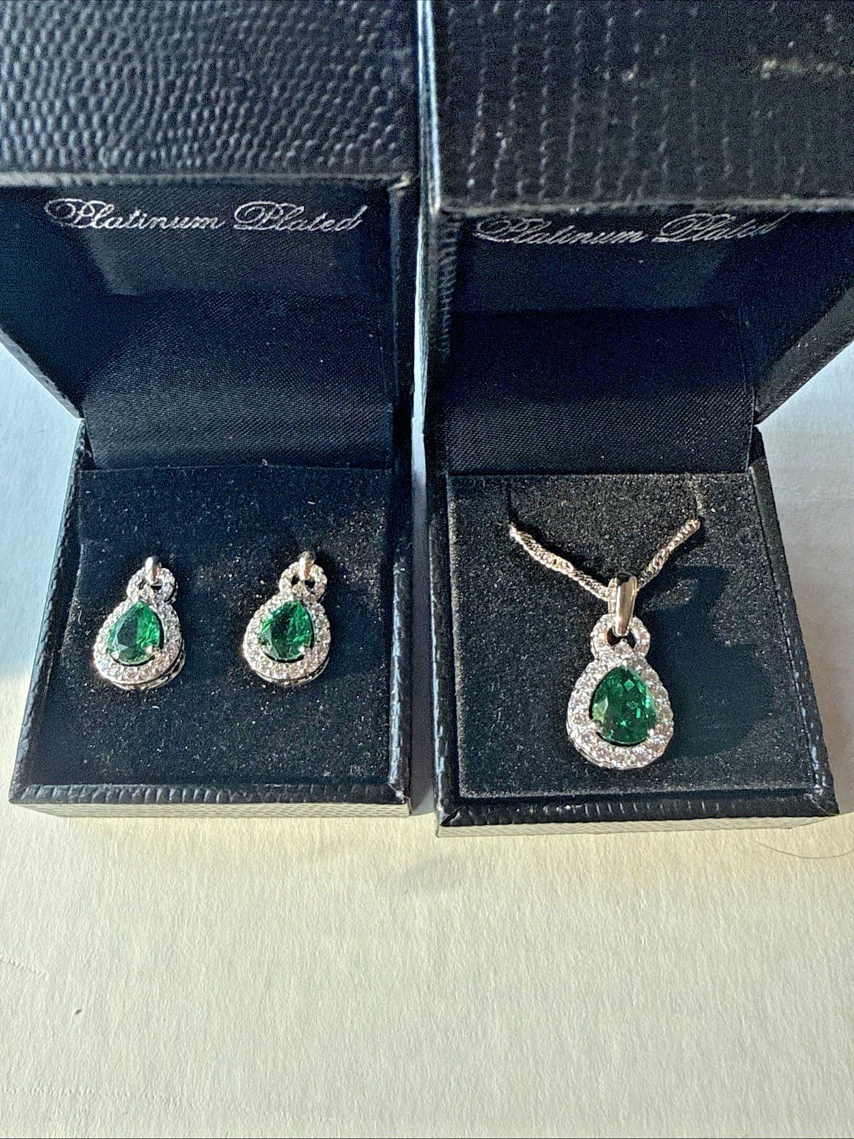 Gold Coast Platinum Plated Emerald Green CZ Necklace And Earrings Set