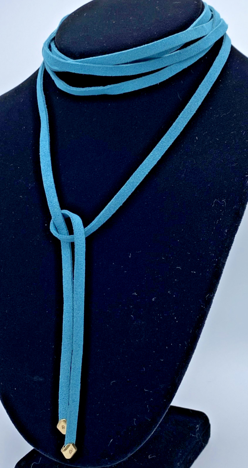 Rachel Rachel Roy Gold-Tone Blue Suede Lariat Necklace 76″ NOS