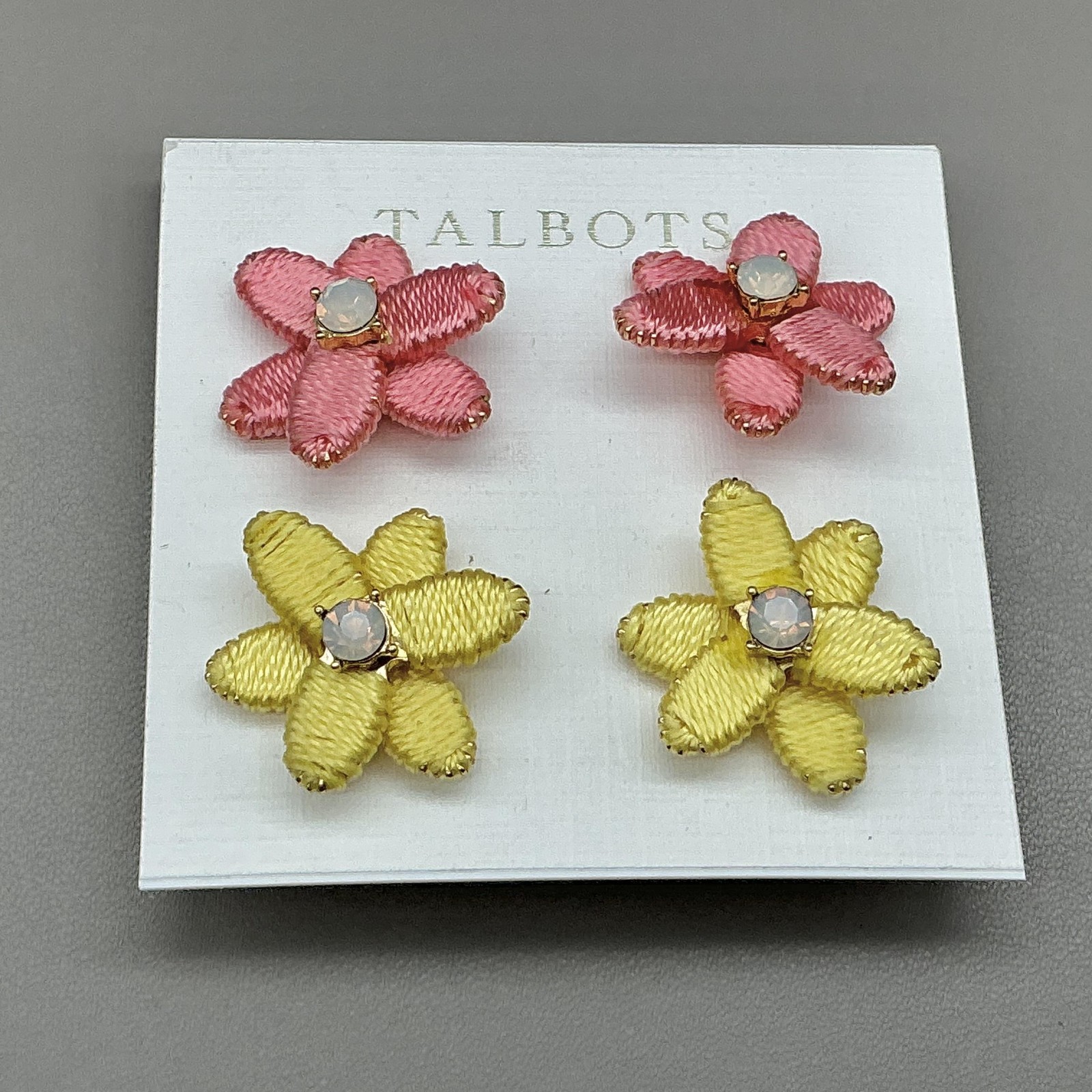 Talbots Earrings Multicolor Flower Stud Womens 2 Pair Fabric Opal Jewelry Set