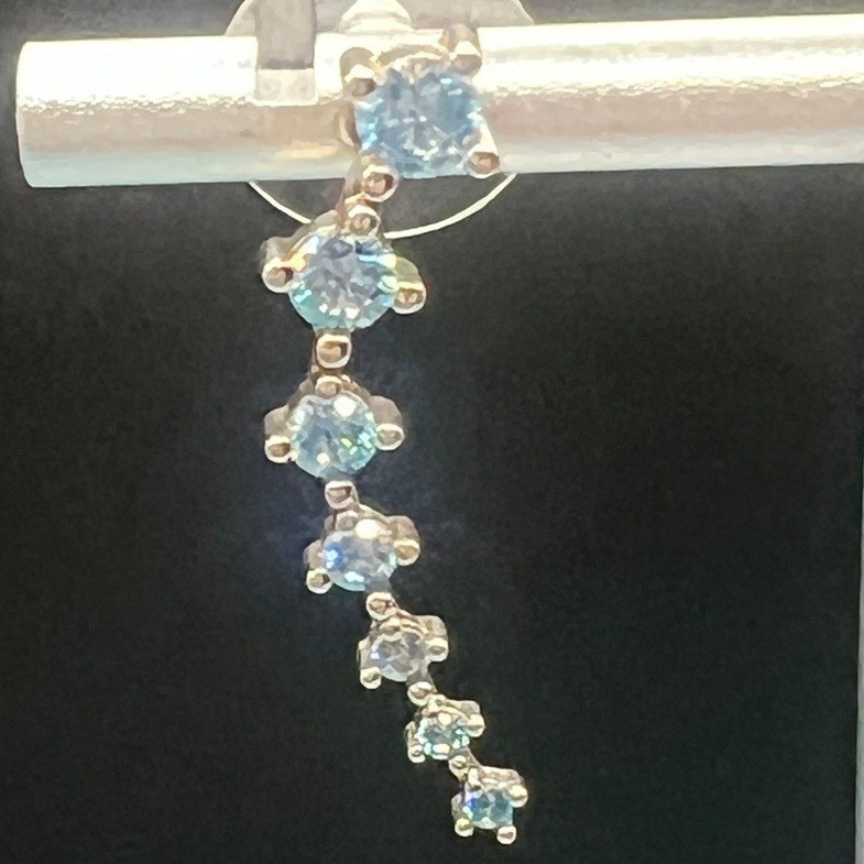 Sterling Silver Ear Cuff Climber Earrings Blue 7 Crystals Post 1.25″ 2.21g