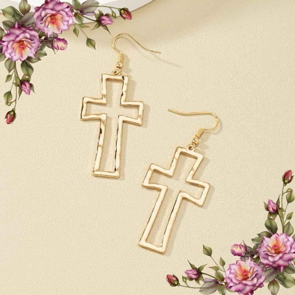 Hollow Out Cross Drop Zinc Alloy Earrings