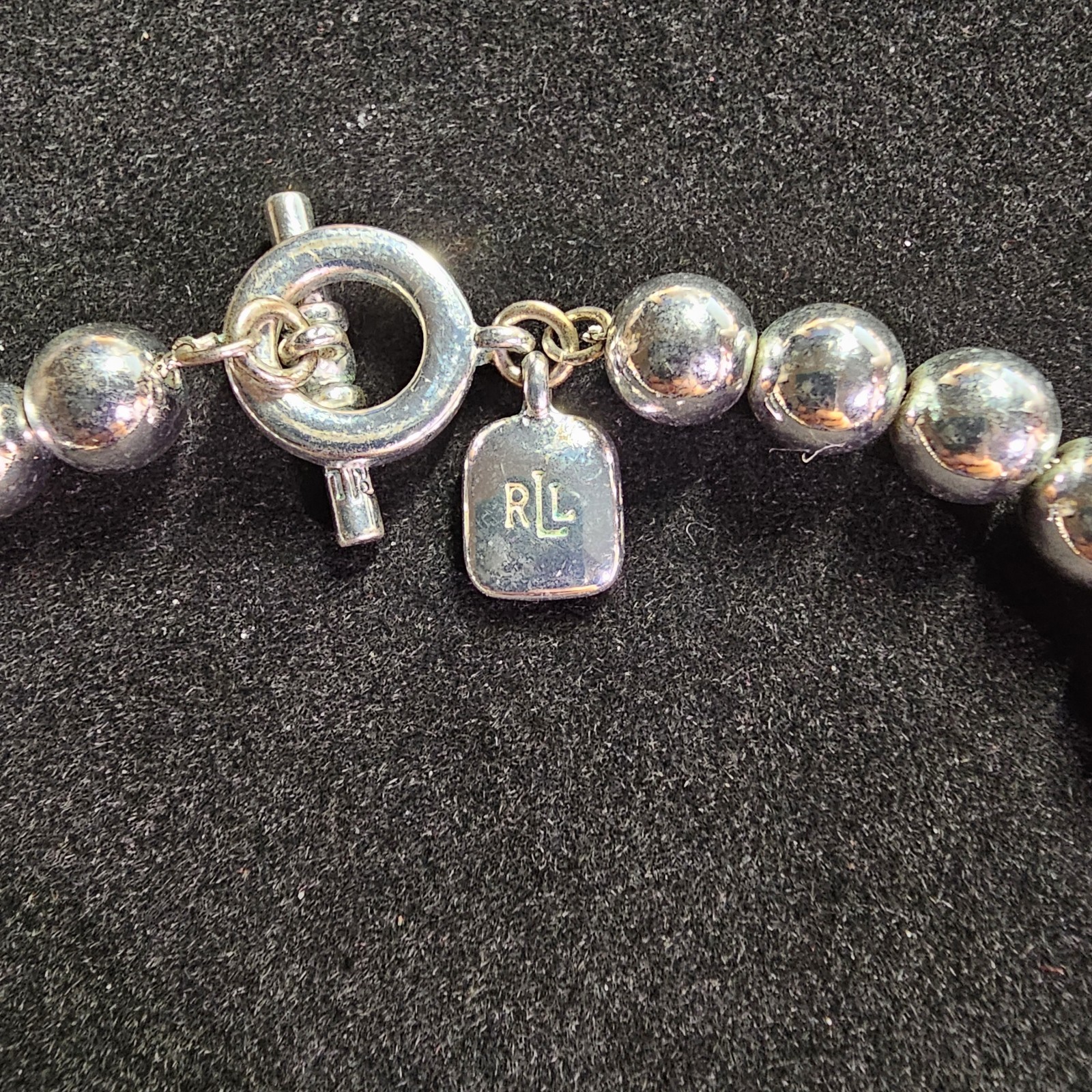 Lauren Ralph Lauren Single Strand Ball Bead Necklace 16″ Silver Tone Jewelry