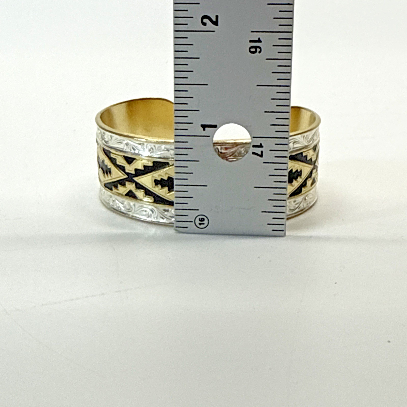 Montana Silversmiths Cuff Bracelet Aztec Southwestern Silver Gold Tone Wide