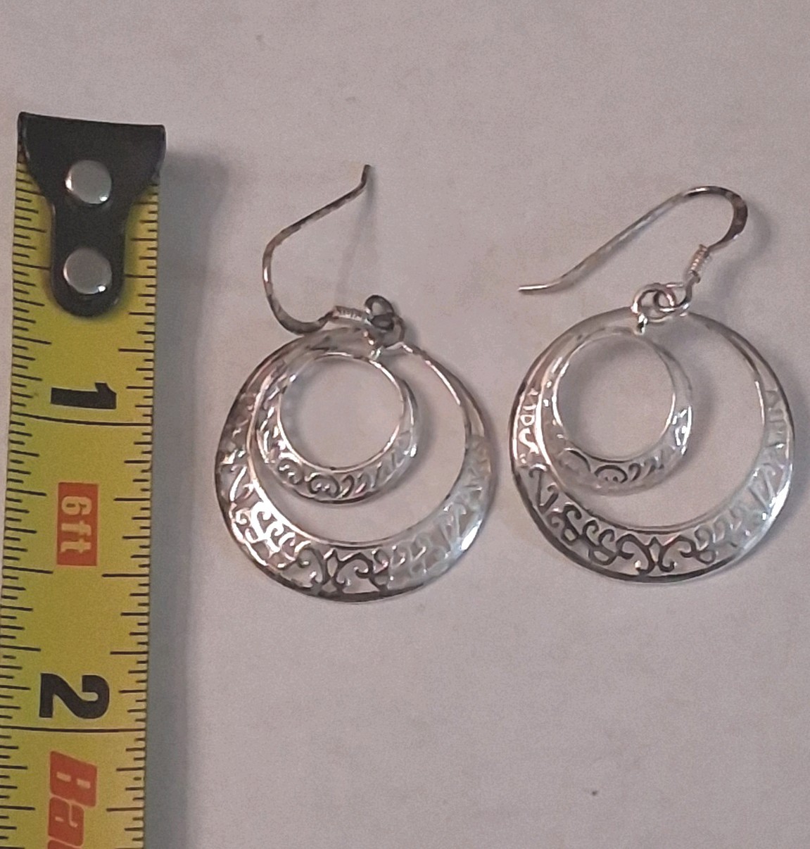 Vtg Sterling Silver Dbl Hoop Dangle Drop Hook Earrings Round .925