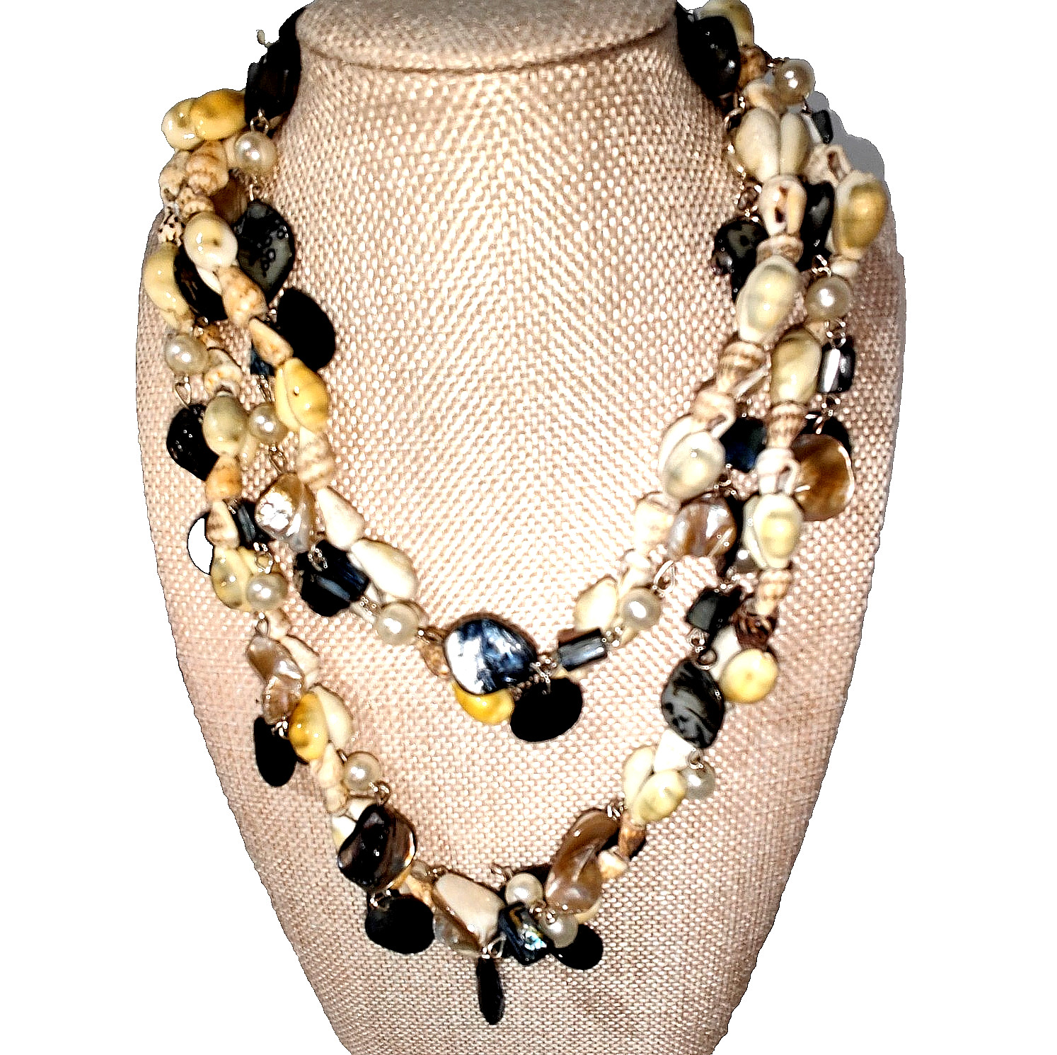 Lot 2 Mixed Shell Bead Necklaces Cowrie Faux Pearl Silver Wired Boho Beach Ocean