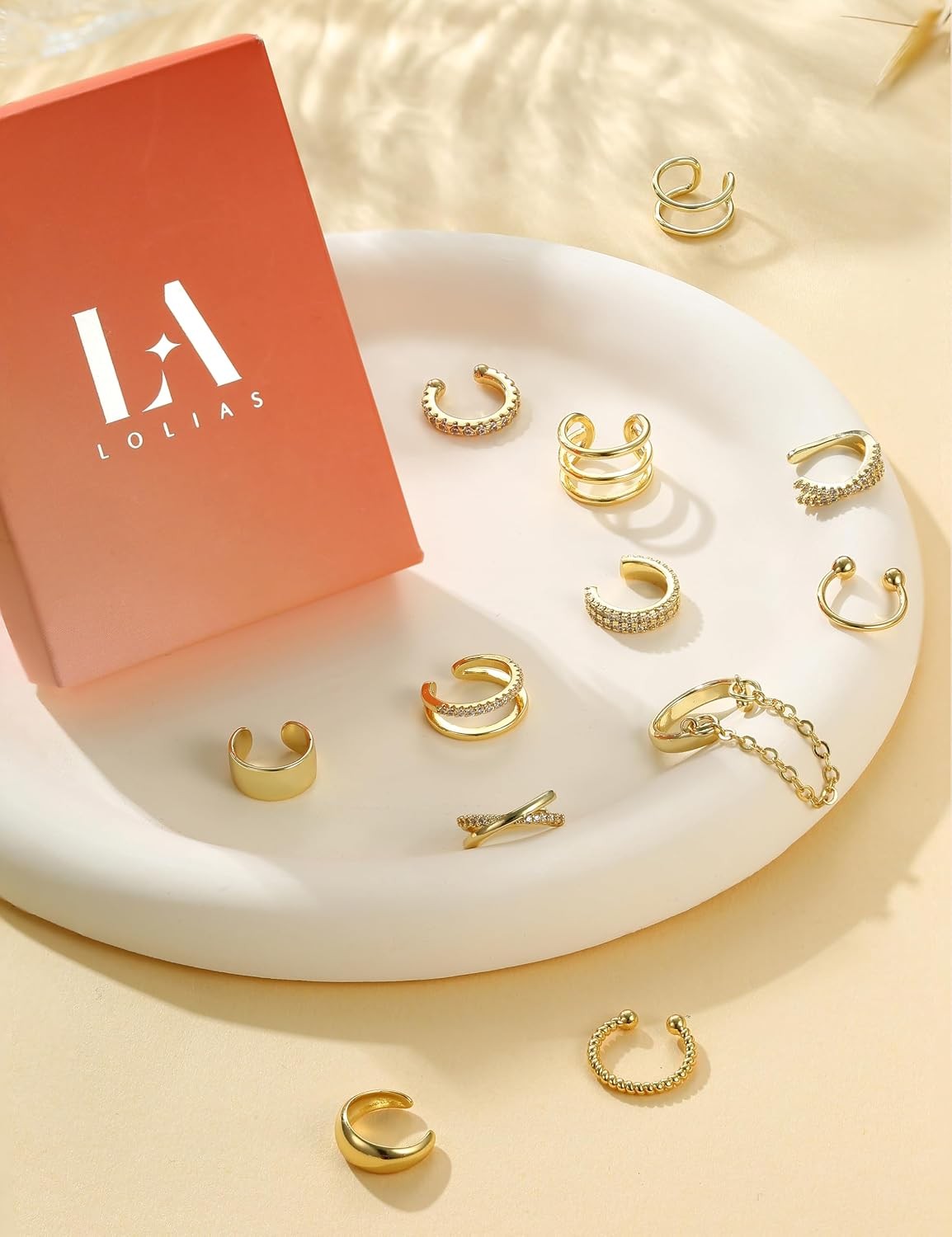 12Pcs Ear Cuffs Non Piercing – 14K Gold Plated Ear Cuff Earrings for Women Adjus