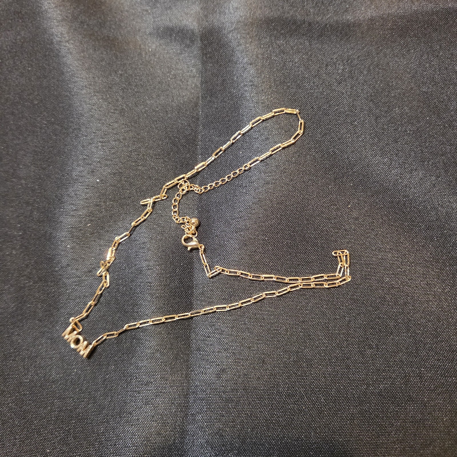 Gold-tone MOM Pendant On Sleek Paperclip Chain, Stylish Dayly Wear Jewelry. Fun!