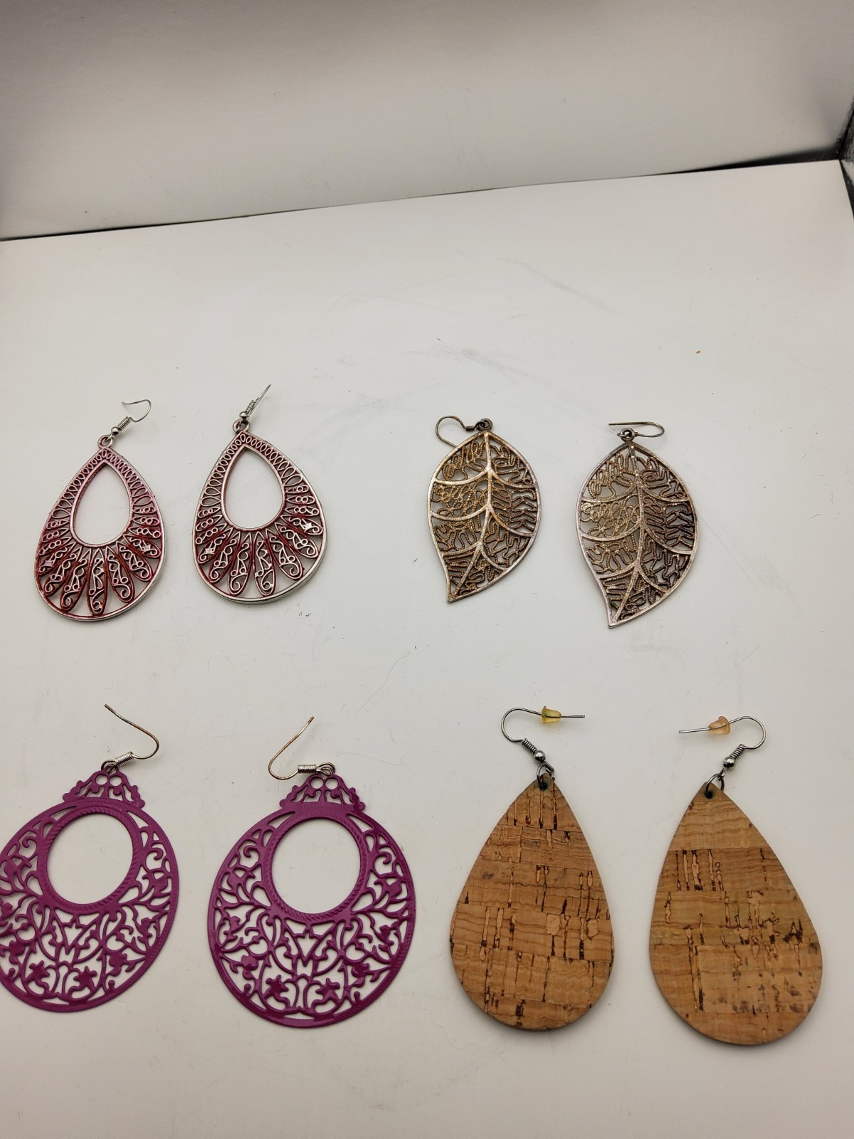 (4) Pairs of Hoop Metal, Cork Earrings