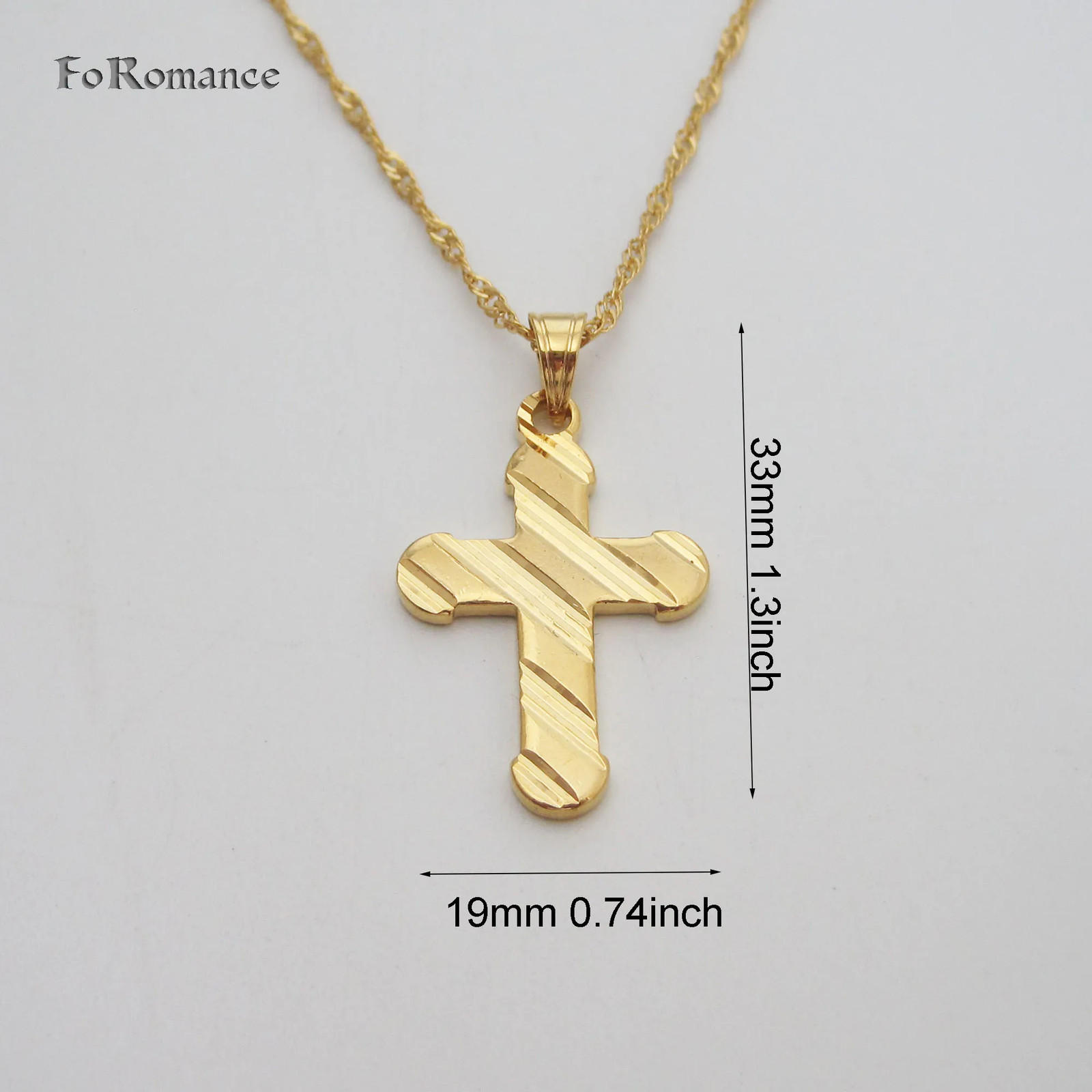 YELLOW GOLD COLOR 45CM WATER WAVE NECKLACE PLAIN SURFACE JESUS CROSS GOD PENDANT
