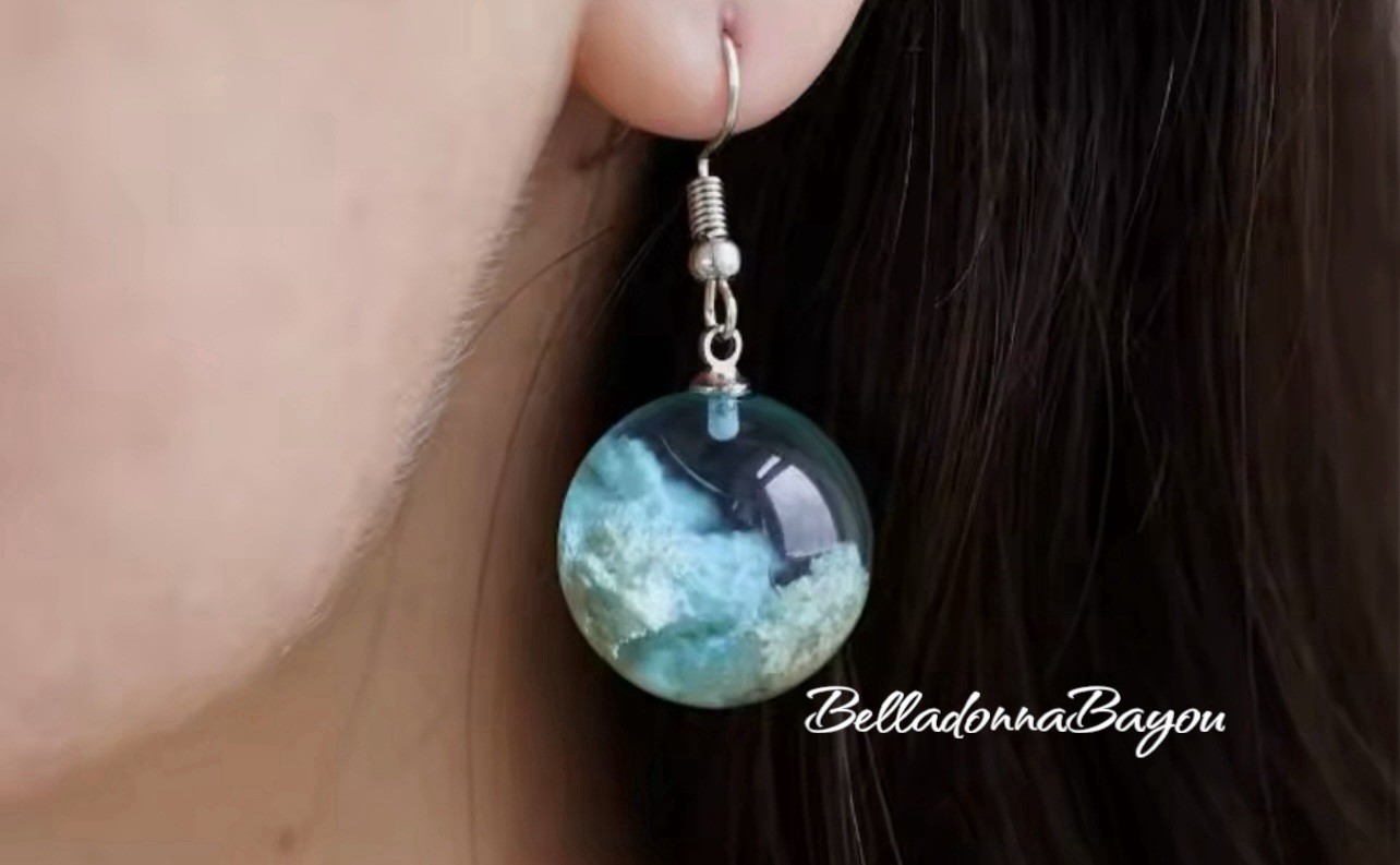 Sterling Silver Blue Cloud Earrings, White Cloud Earrings, Resin Earrings
